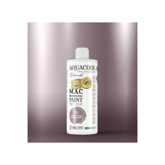 Aquacool Trend Su Bazlı Akrilik Dönüşüm Boyası Metalik Renk 910 Pembe Kuvars 500ml