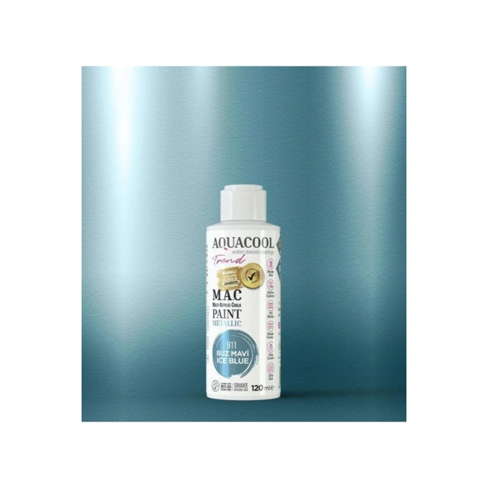 Aquacool Trend Su Bazlı Akrilik Dönüşüm Boyası Metalik Renk 911 Buz Mavi 120ml