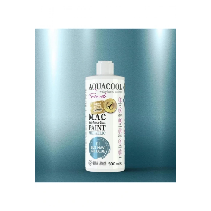 Aquacool Trend Su Bazlı Akrilik Dönüşüm Boyası Metalik Renk 911 Buz Mavi 500ml