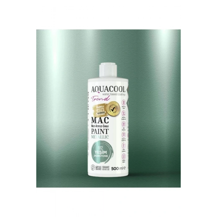 Aquacool Trend Su Bazlı Akrilik Dönüşüm Boyası Metalik Renk 912 Yeşim 500 ml