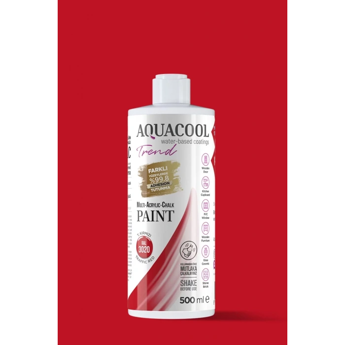 Aquacool Trend Su Bazlı Akrilik Dönüşüm Boyası RAL 3020 Trafik Kırmızı 500ml