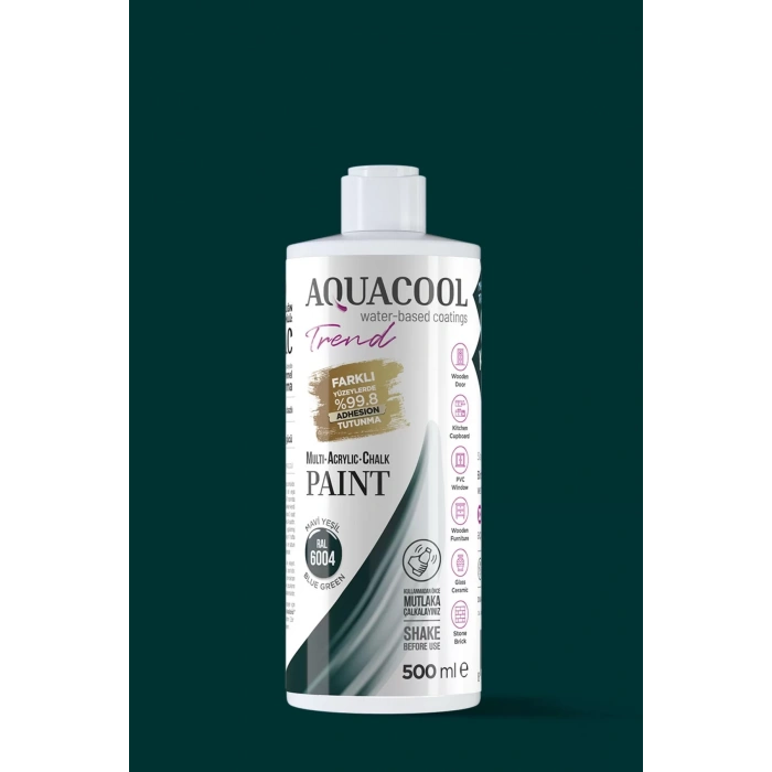 Aquacool Trend Su Bazlı Akrilik Dönüşüm Boyası RAL 6004 Mavi Yeşil 500ml