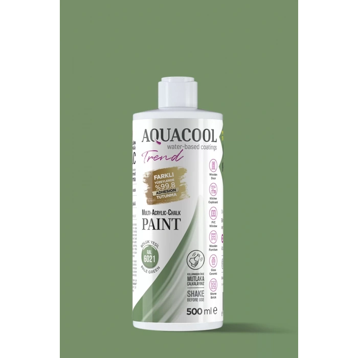 Aquacool Trend Su Bazlı Akrilik Dönüşüm Boyası RAL 6021 Soluk Yeşil 500ml