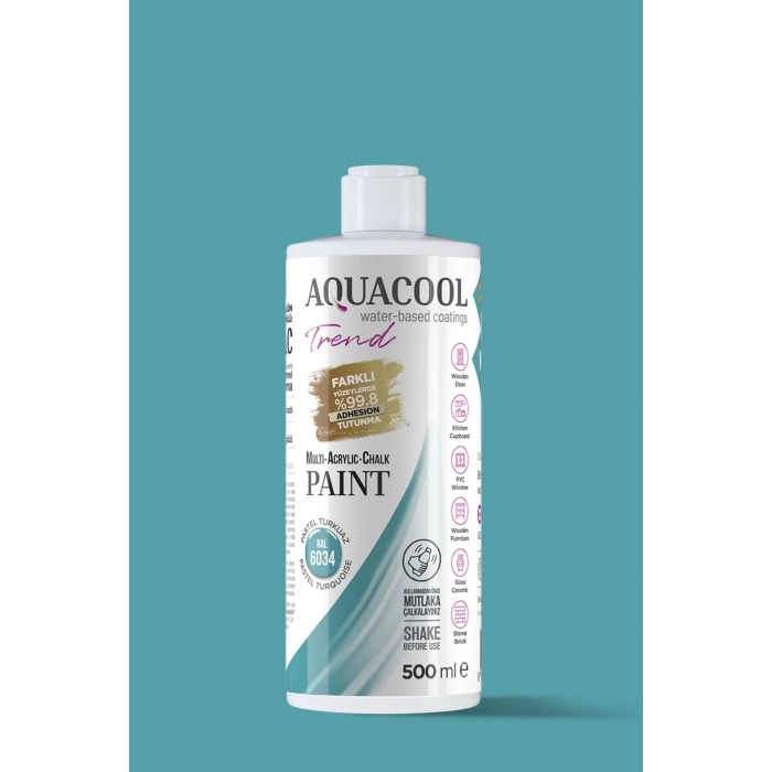 Aquacool Trend Su Bazlı Akrilik Dönüşüm Boyası RAL 6034 Pastel Turkuaz 500ml