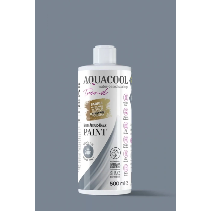 Aquacool Trend Su Bazlı Akrilik Dönüşüm Boyası RAL 7001 Gümüş Gri 500ml