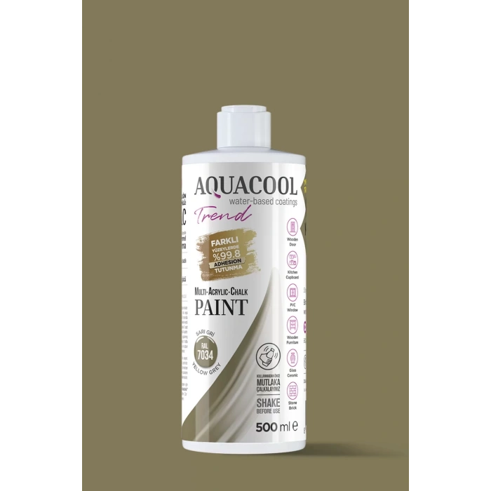 Aquacool Trend Su Bazlı Akrilik Dönüşüm Boyası RAL 7034 Sarı Gri 500ml