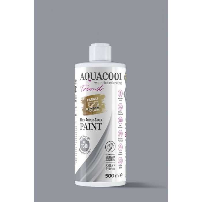 Aquacool Trend Su Bazlı Akrilik Dönüşüm Boyası RAL 7040 Pencere Gri 500ml
