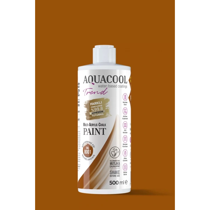 Aquacool Trend Su Bazlı Akrilik Dönüşüm Boyası RAL 8001 Kahverengi Aşı 500ml
