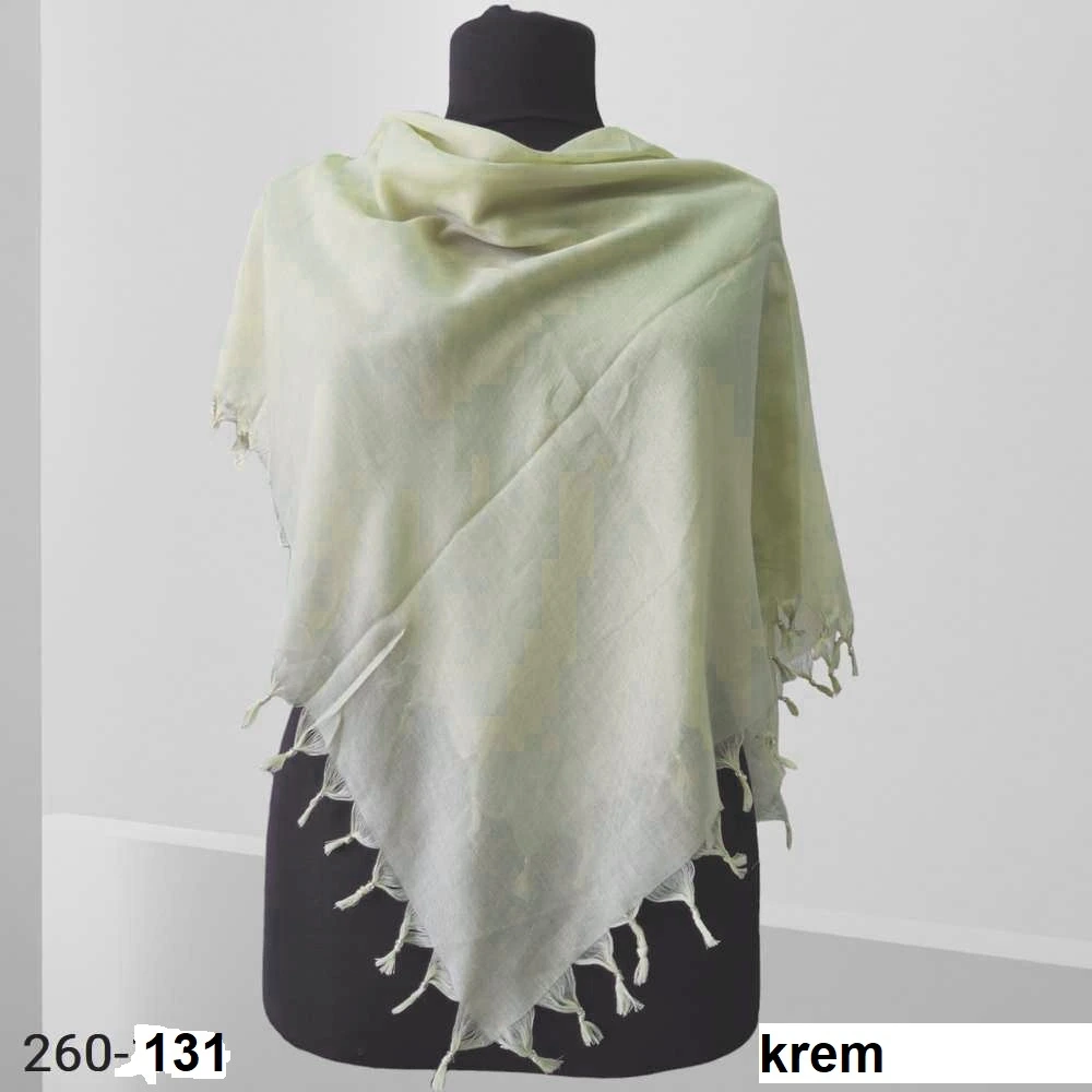 Ezgi Fashion Düz Renk Sökme Boncuklu Eşarpkrem 260-131