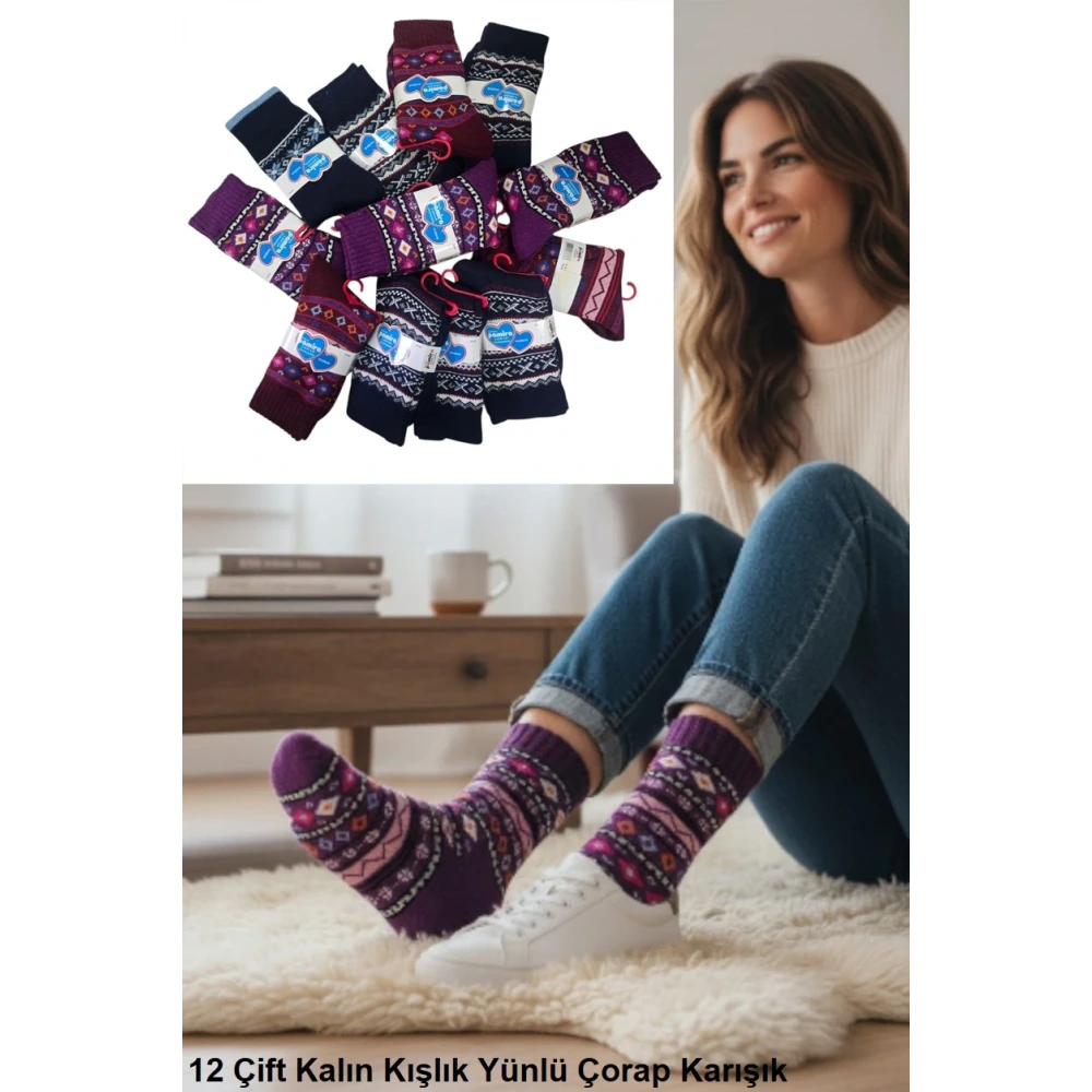 Miss Pamira Kalın Yün Kışlık Bayan Çorap 12 Çift
