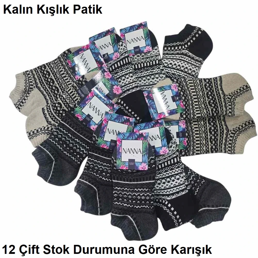 Nanna Kalın Kışlık Bayan Patik Çorap 12 Çift
