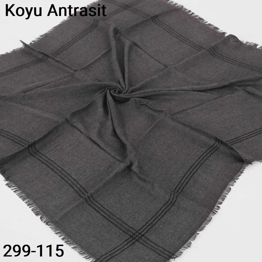 Soft İpek Sim Şeritli Balık Sırtı Pamuk Eşarp (antrasit) 299-115