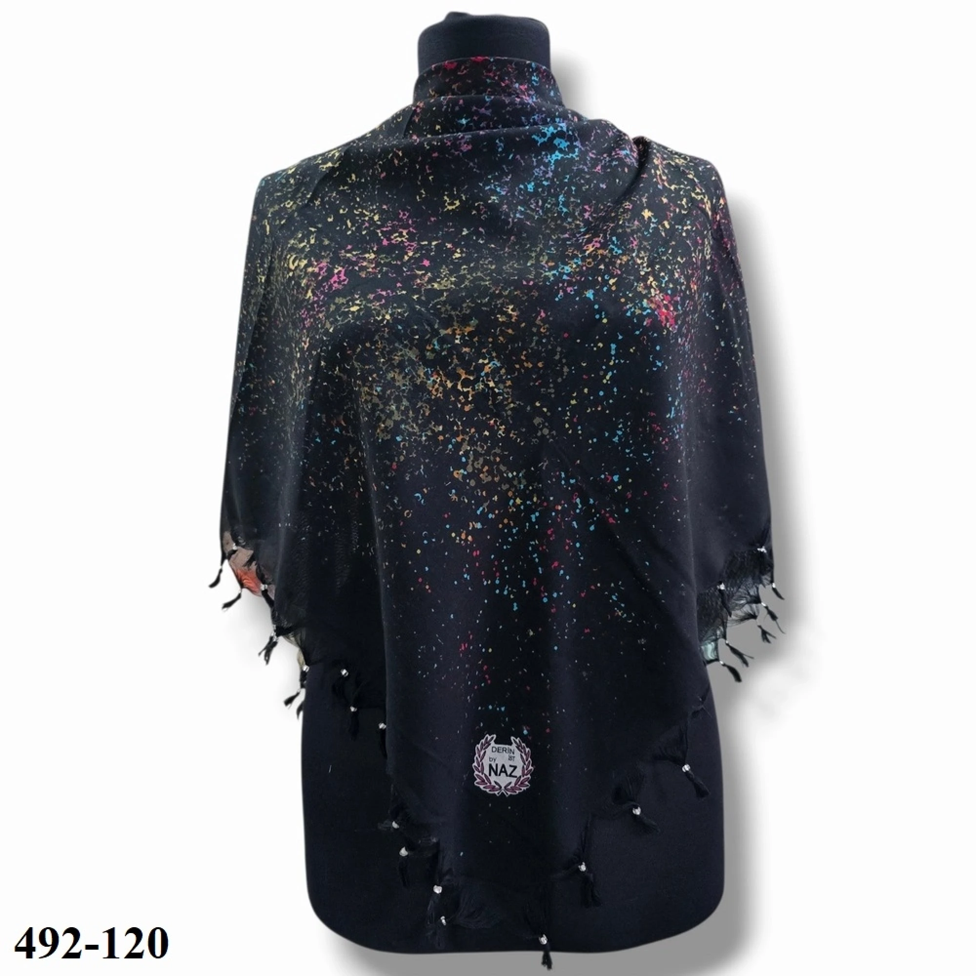 Naz İpek Desenli Sökme Boncuklu Eşarp 492-120