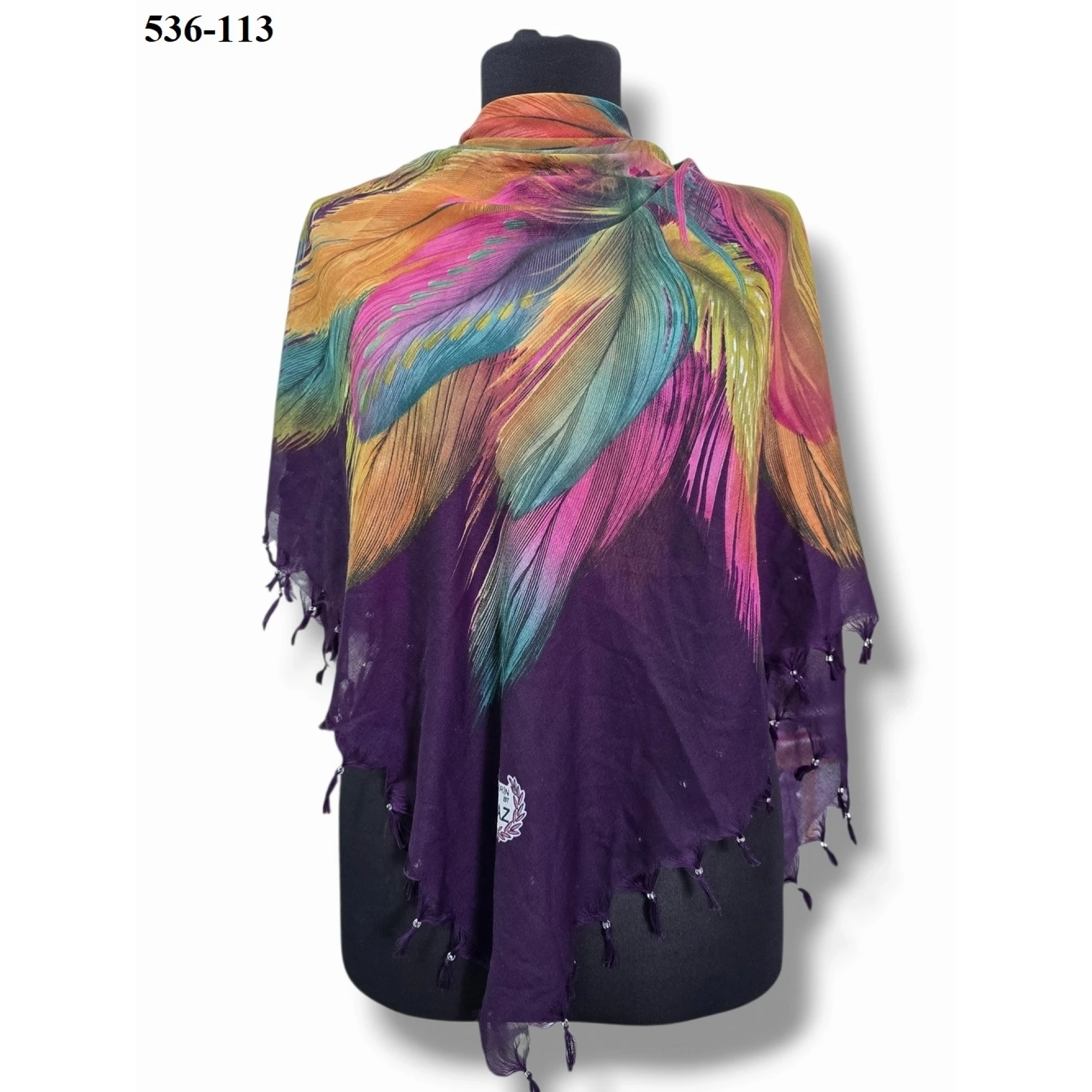 Naz İpek Desenli Sökme Boncuklu Eşarp 536-113