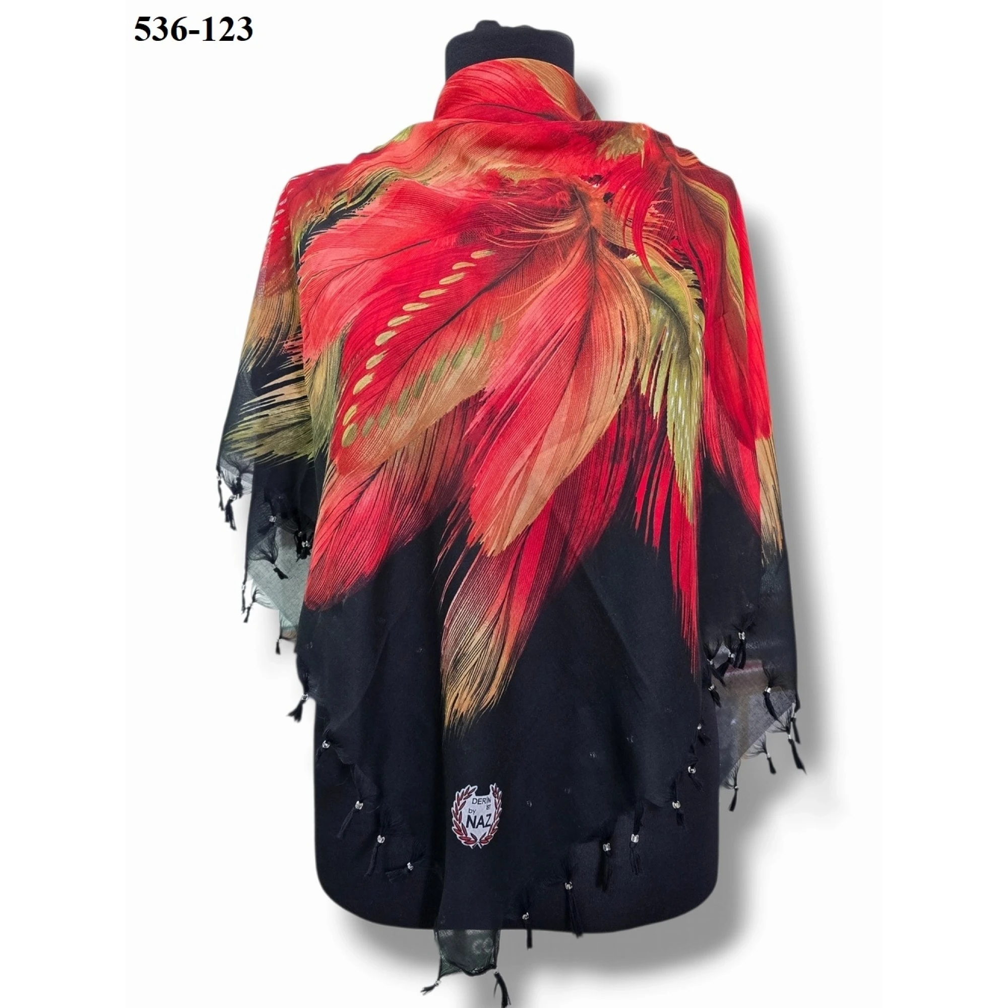 Naz İpek Desenli Sökme Boncuklu Eşarp 536-123