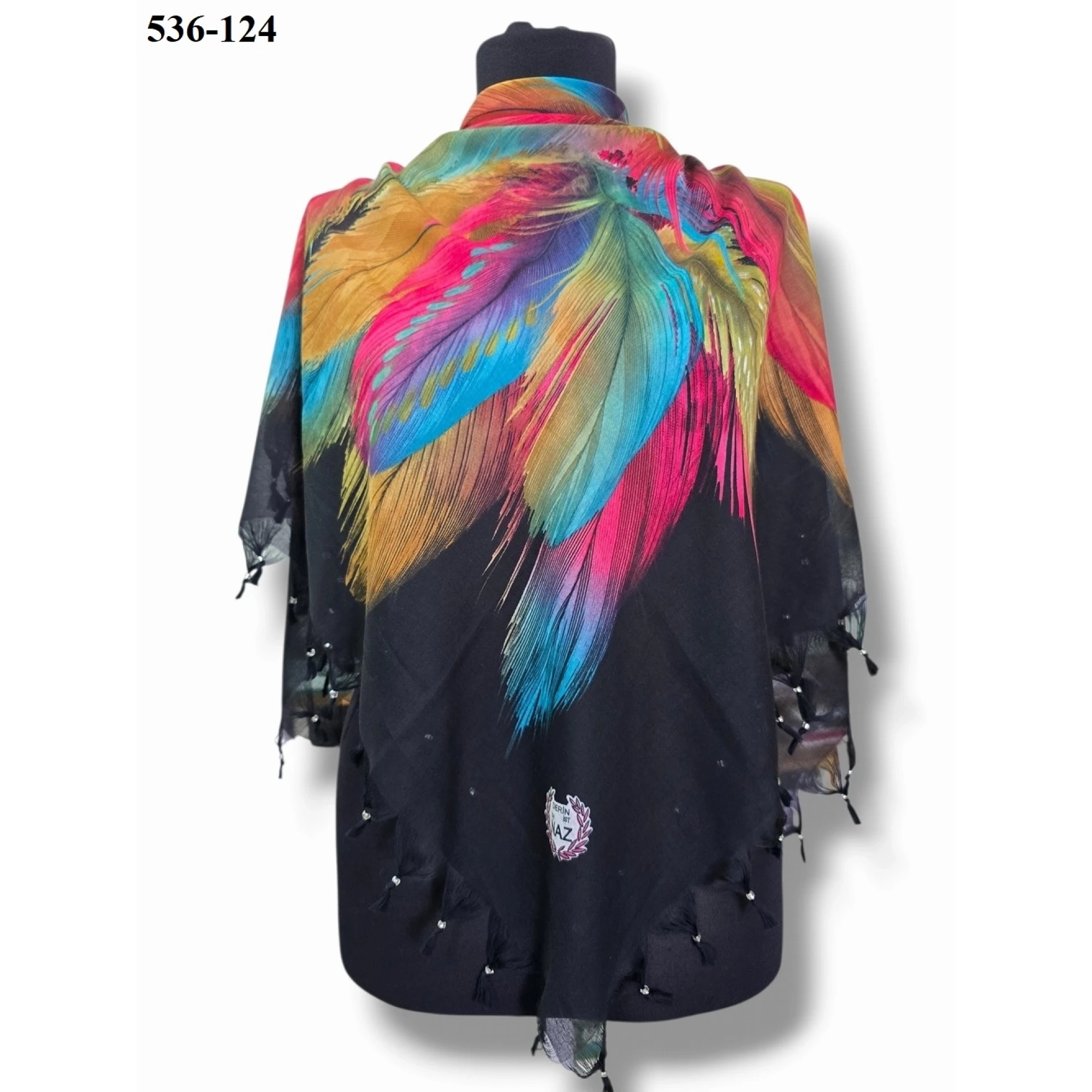 Naz İpek Desenli Sökme Boncuklu Eşarp 536-124