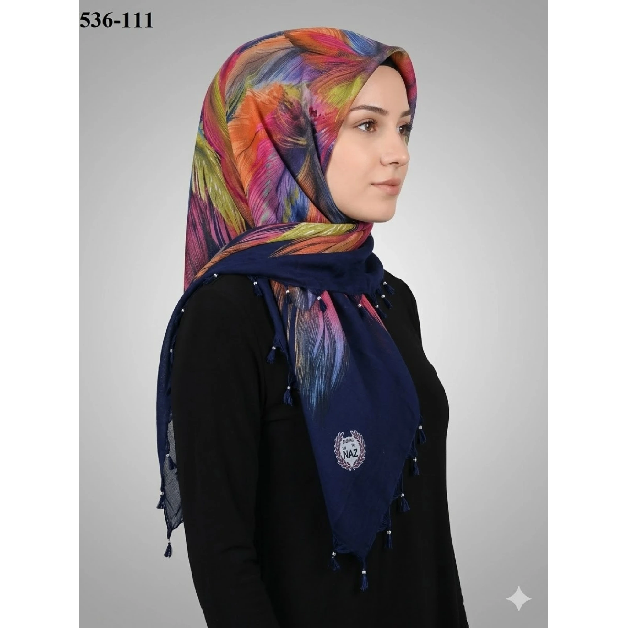 Naz İpek Desenli Sökme Boncuklu Eşarp 536-111