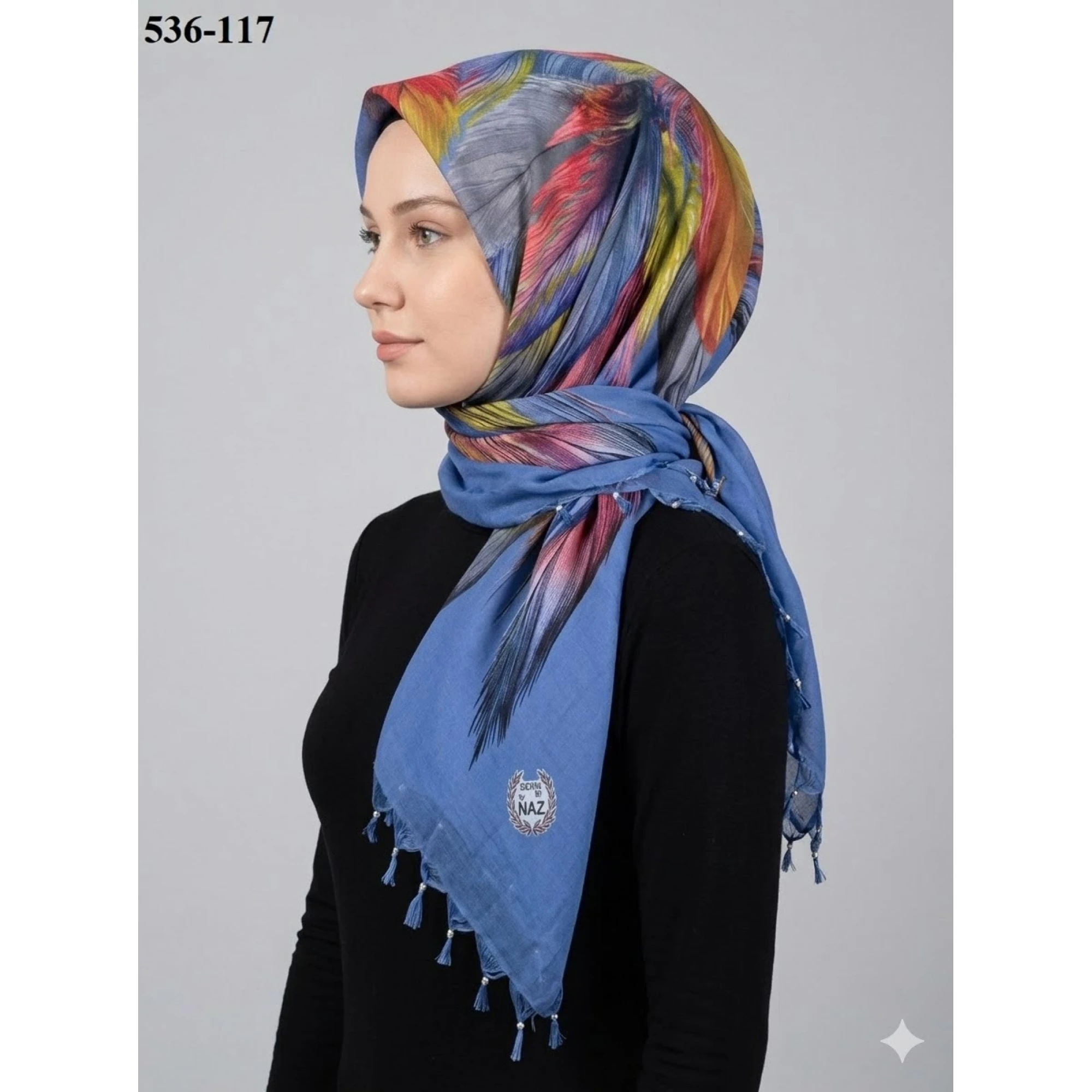 Naz İpek Desenli Sökme Boncuklu Eşarp 536-117