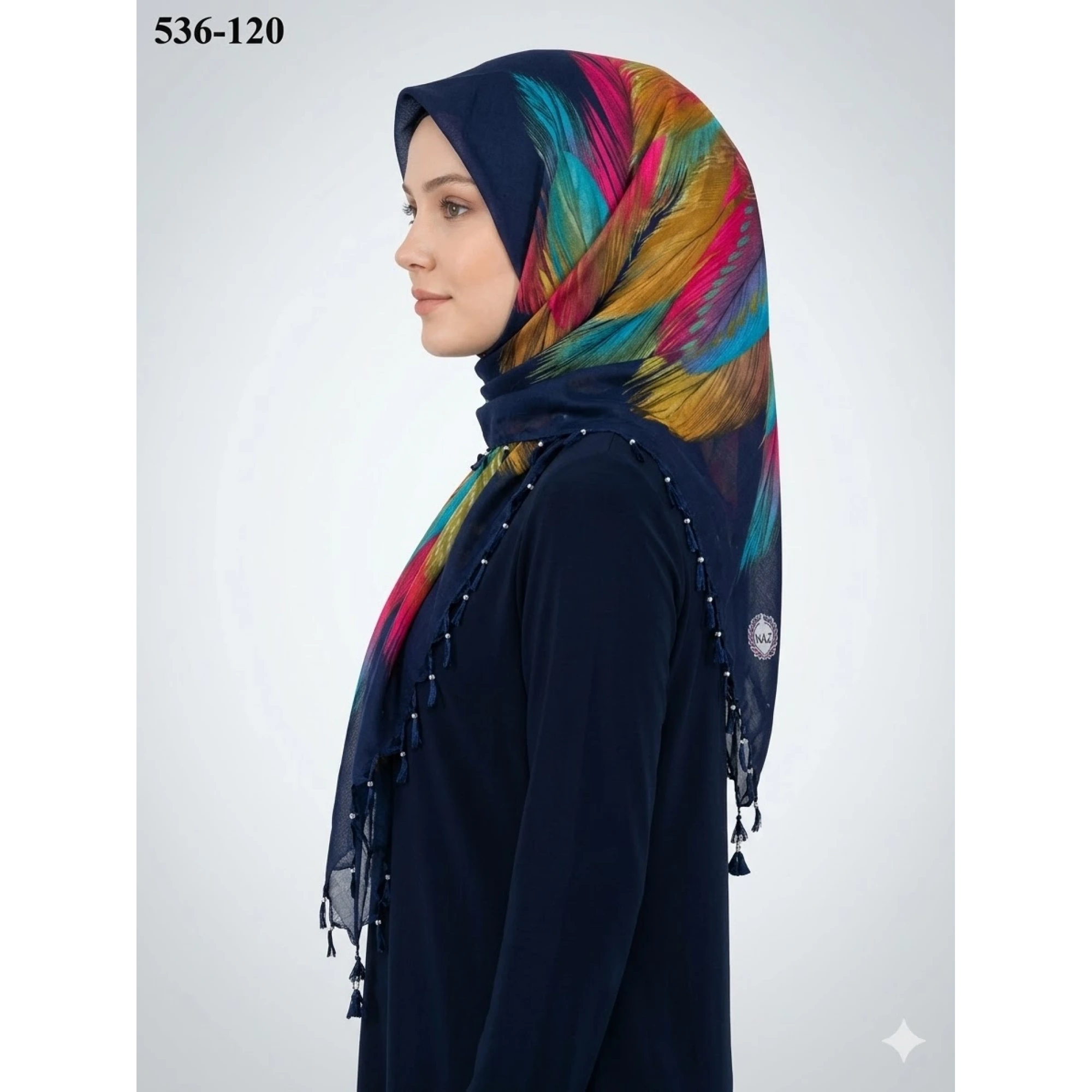 Naz İpek Desenli Sökme Boncuklu Eşarp 536-120