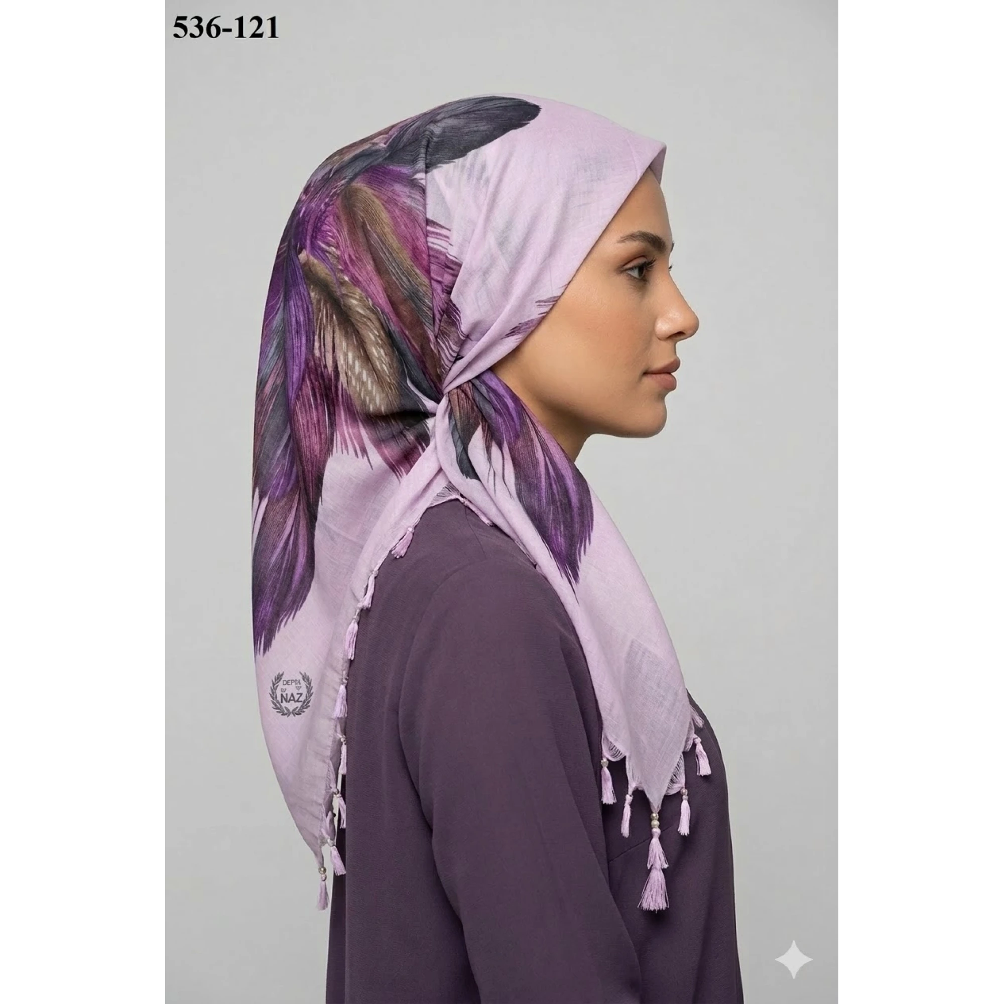 Naz İpek Desenli Sökme Boncuklu Eşarp 536-121