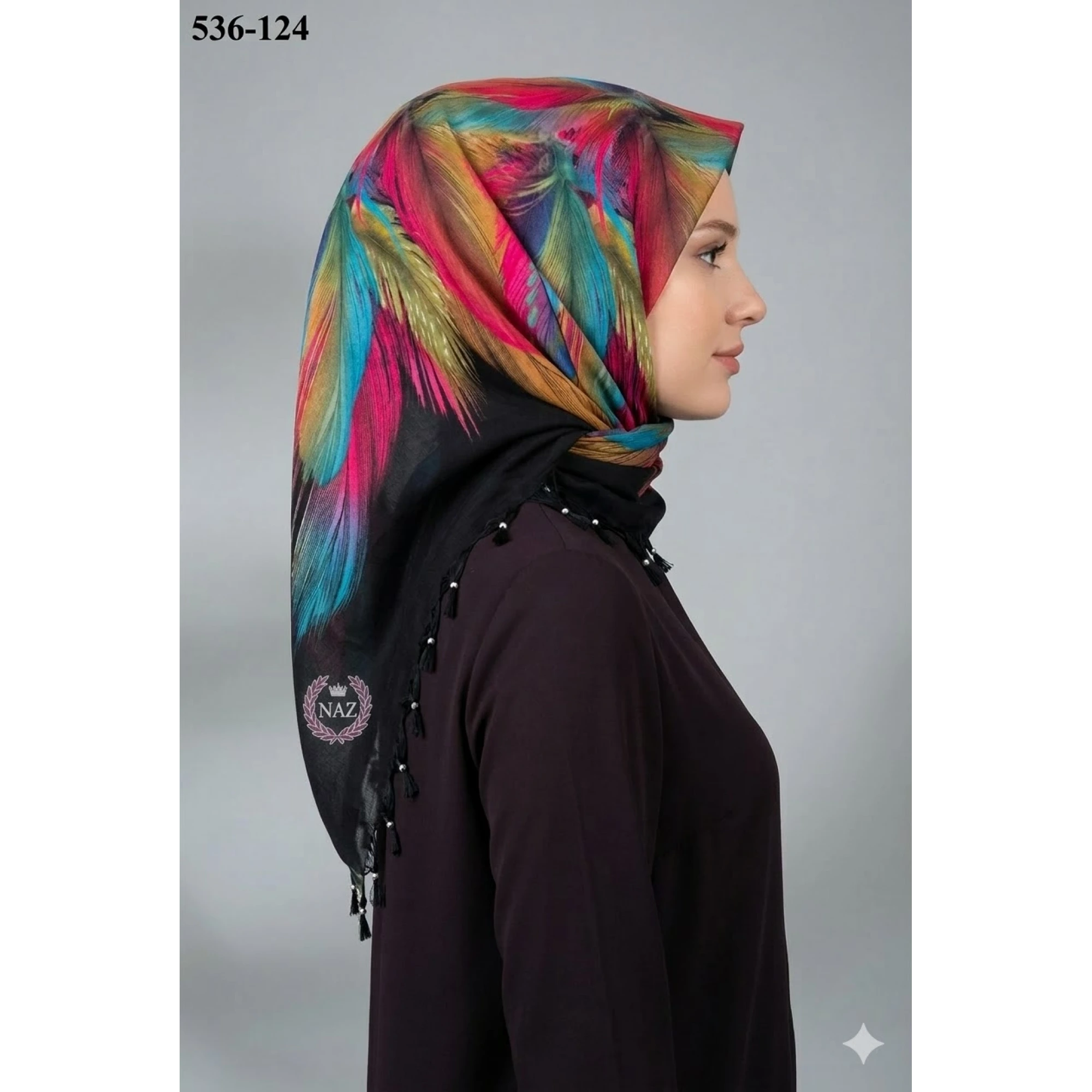 Naz İpek Desenli Sökme Boncuklu Eşarp 536-124