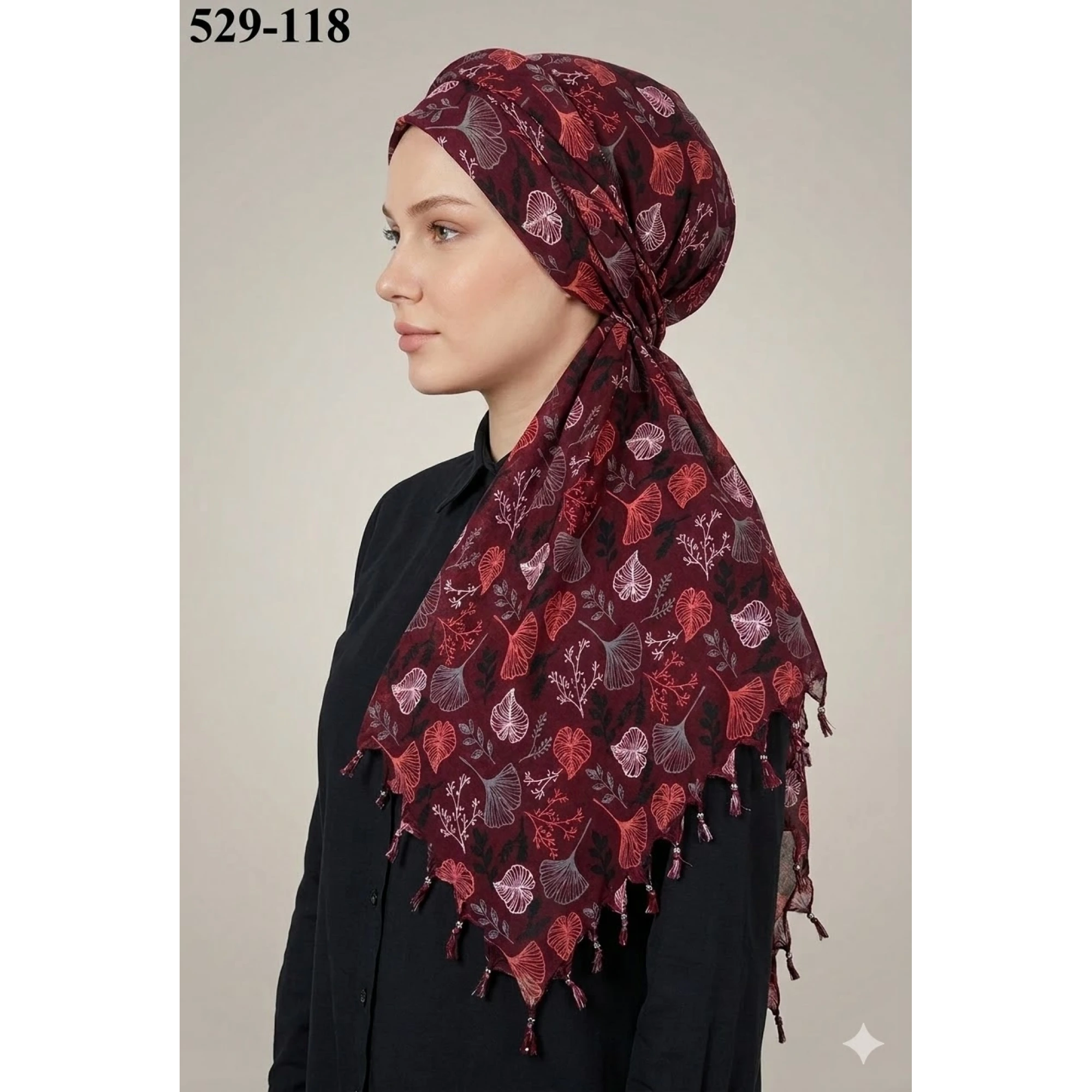 Dolce Life Desenli Sökme Boncuklu Eşarp 529-118