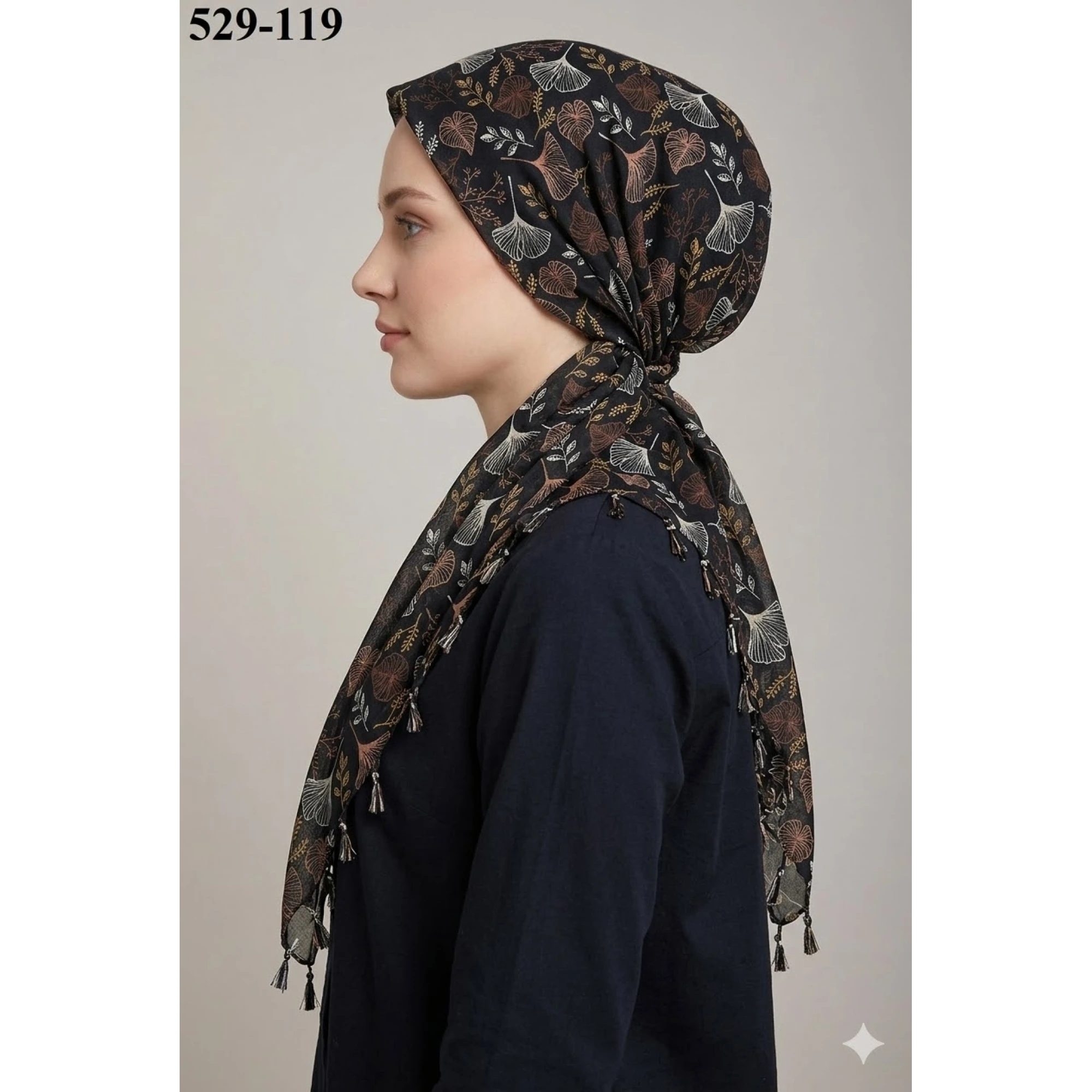 Dolce Life Desenli Sökme Boncuklu Eşarp 529-119