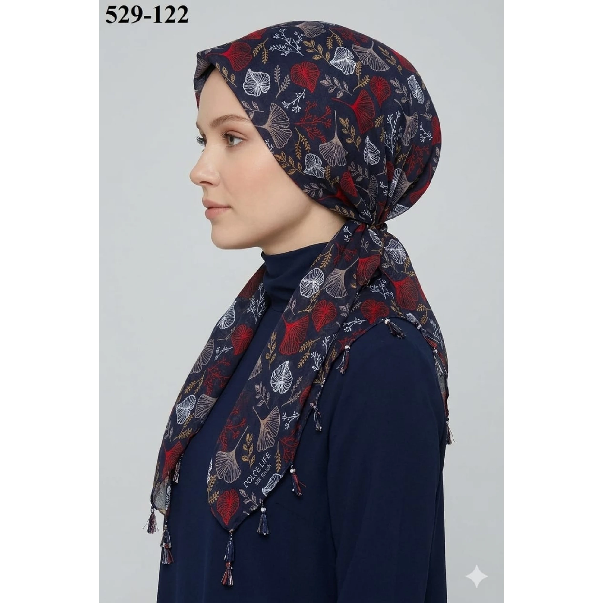 Dolce Life Desenli Sökme Boncuklu Eşarp 529-122