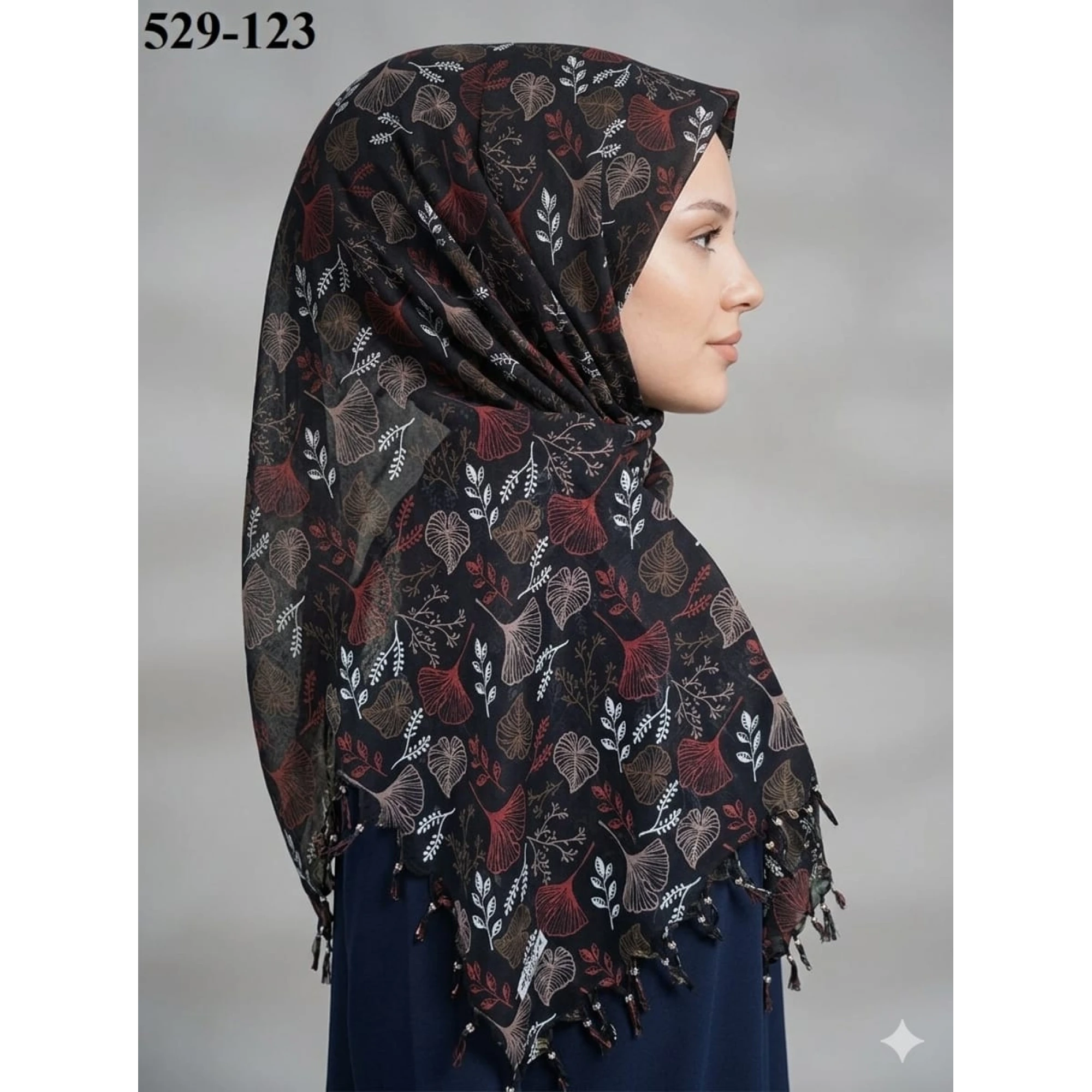 Dolce Life Desenli Sökme Boncuklu Eşarp 529-123