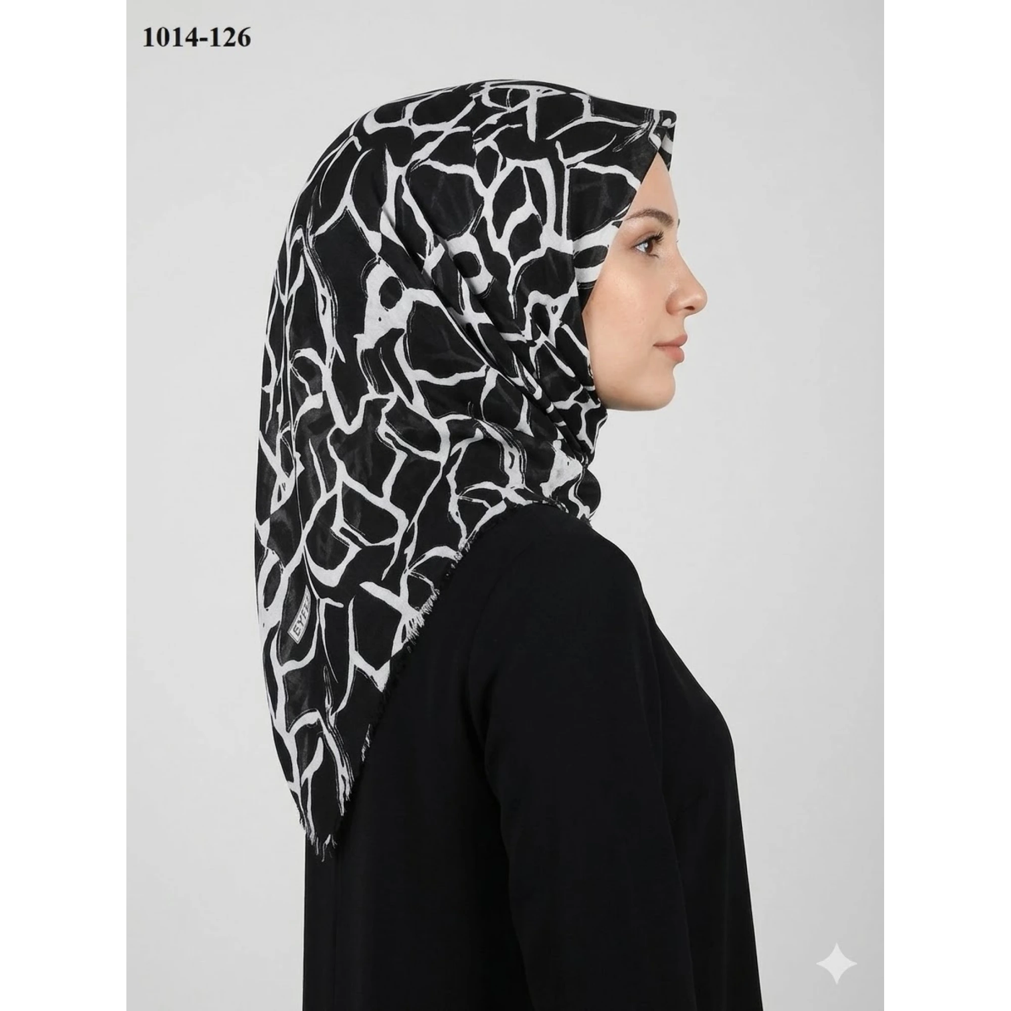 Eyfel Desenli Dimi Pamuk Eşarp (Siyah - Beyaz Serisi) 1014-126