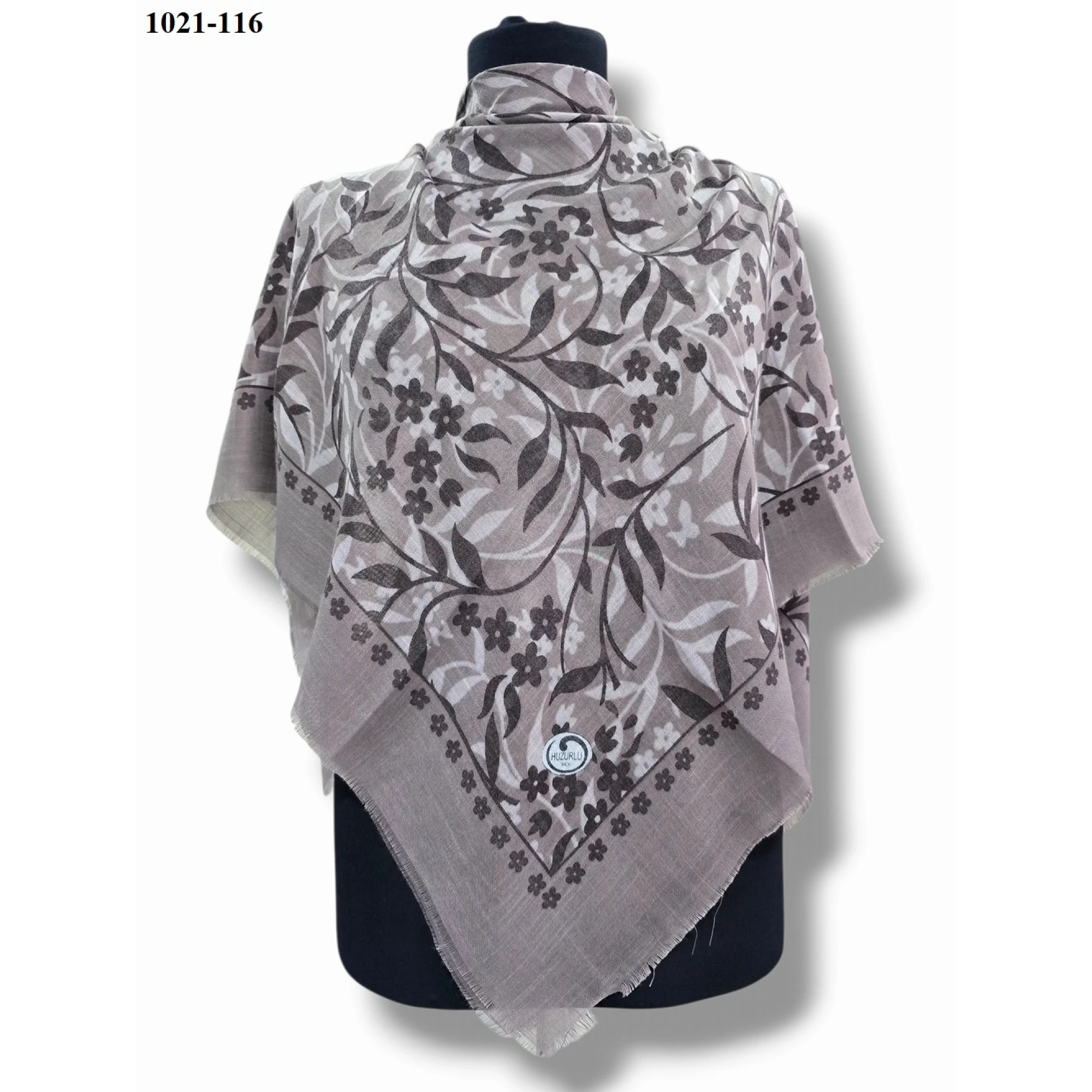 Huzurlu İpek Desenli Flamlı Pamuk Eşarp 1021-116