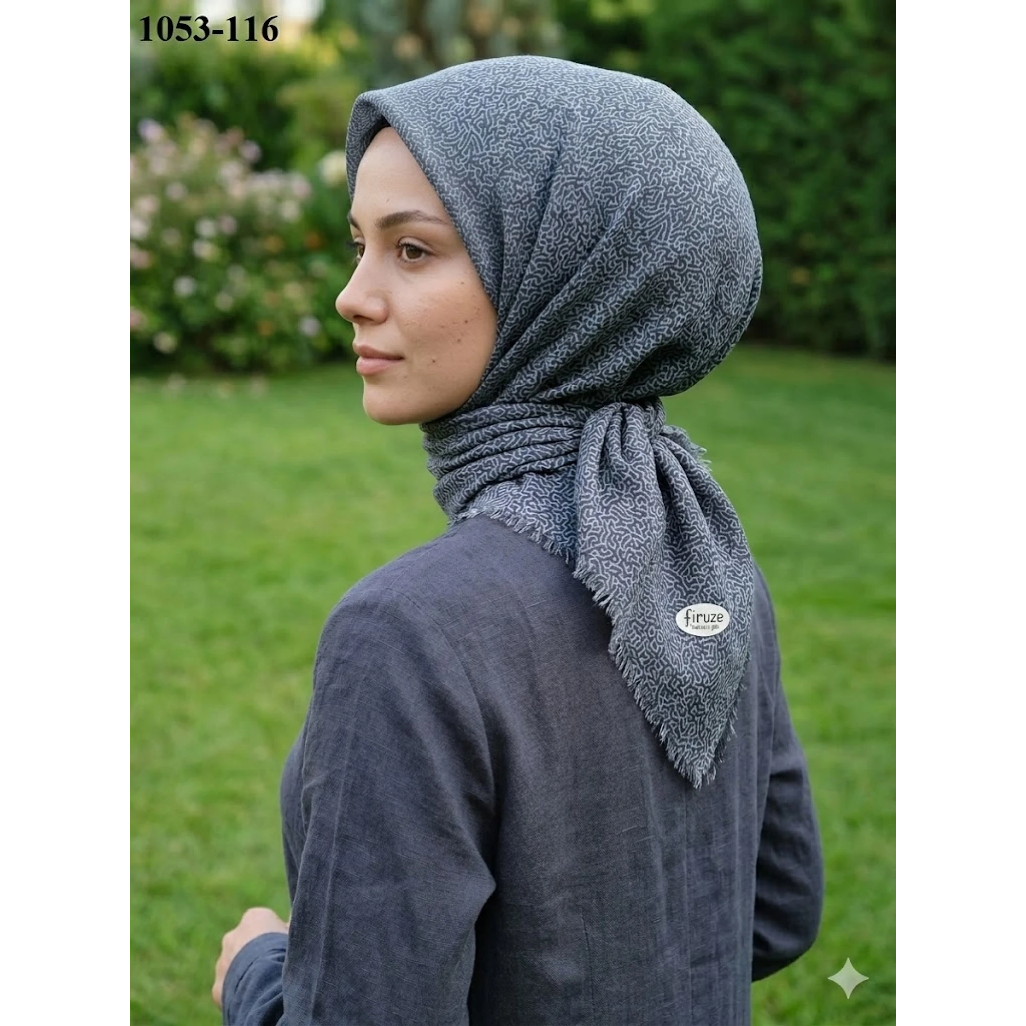 Firuze Desenli Dimi Pamuk Eşarp 1053-116