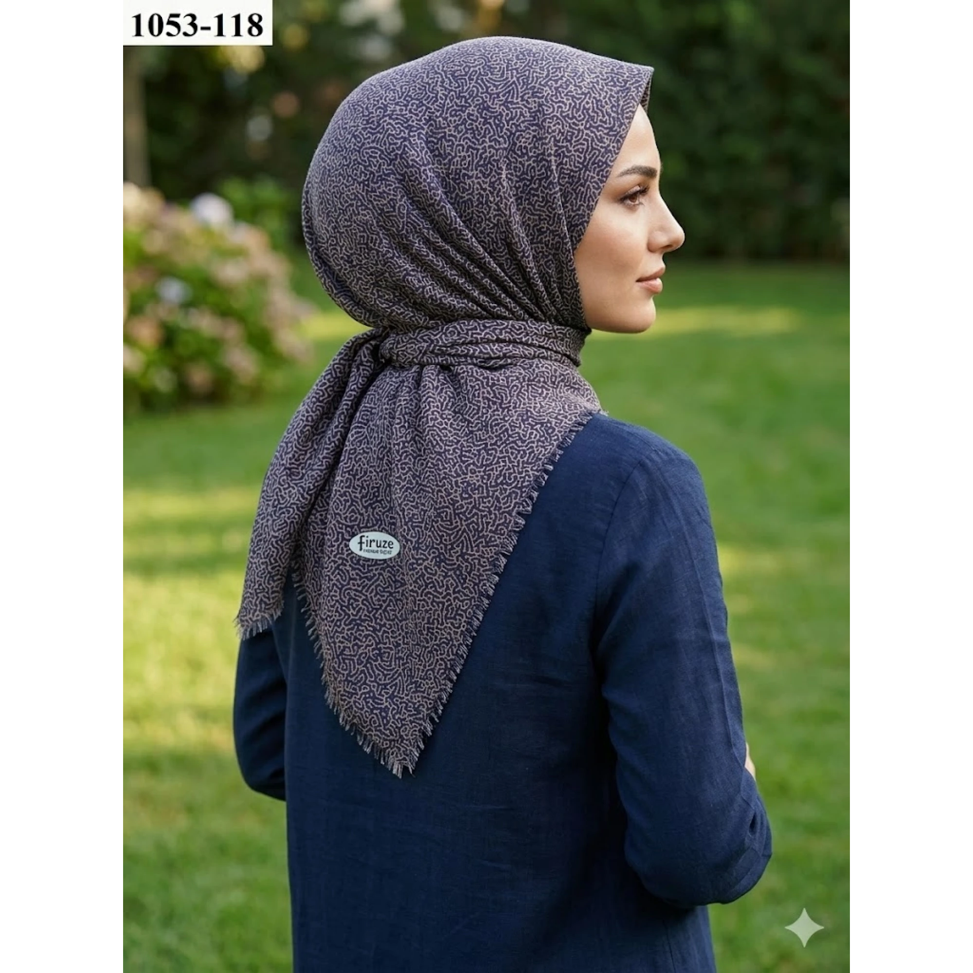 Firuze Desenli Dimi Pamuk Eşarp 1053-118