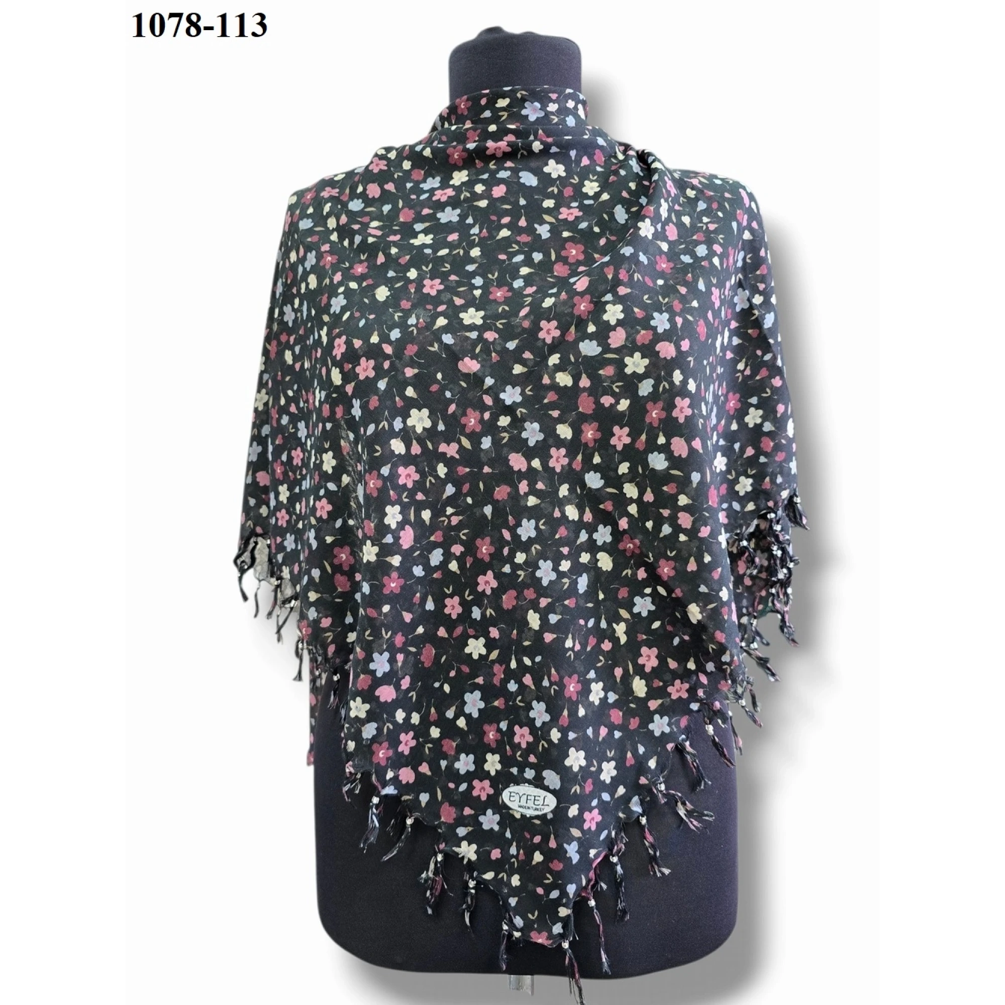 Eyfel Desenli Sökme Boncuklu Eşarp 1078-113