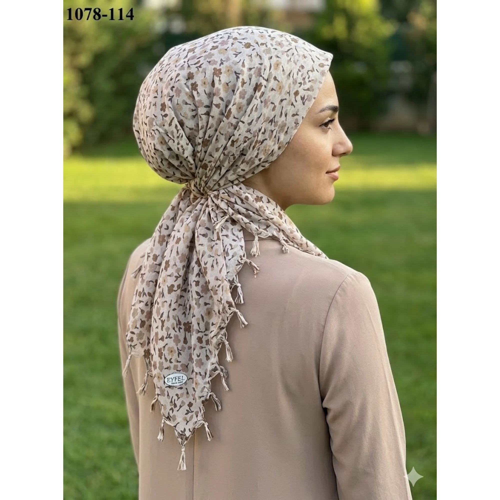 Eyfel Desenli Sökme Boncuklu Eşarp 1078-114