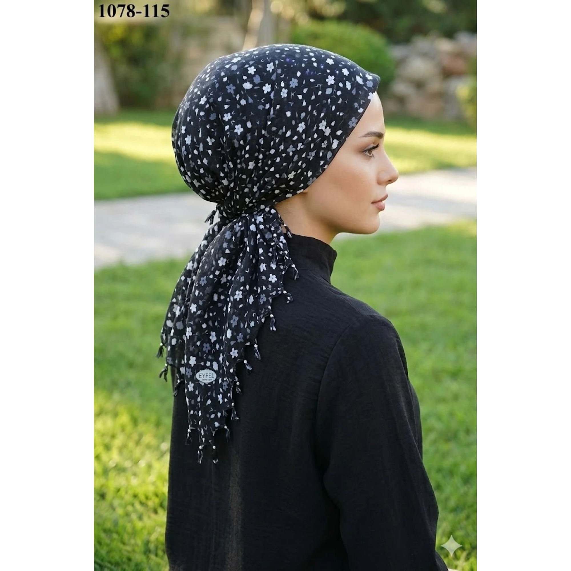 Eyfel Desenli Sökme Boncuklu Eşarp 1078-115