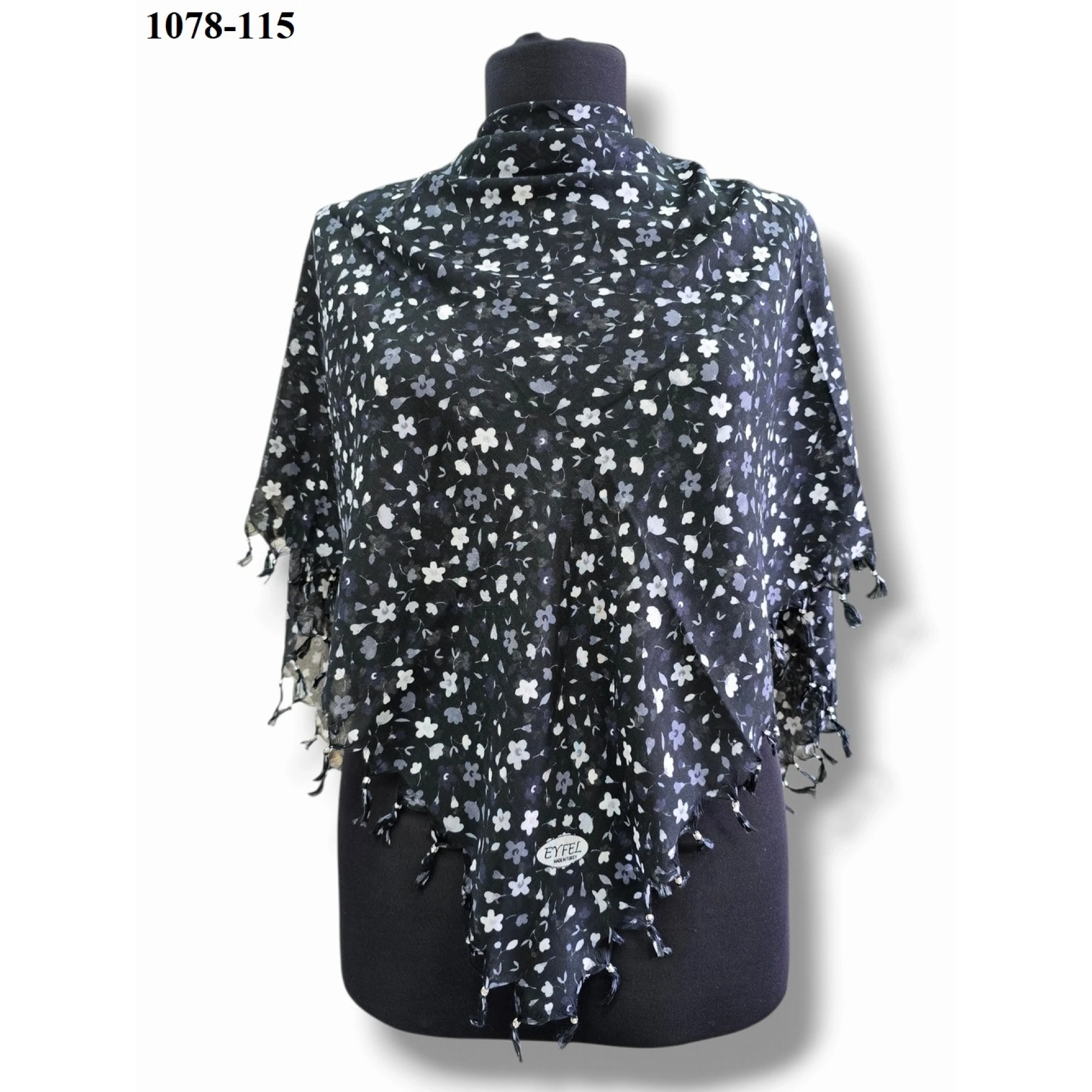 Eyfel Desenli Sökme Boncuklu Eşarp 1078-115