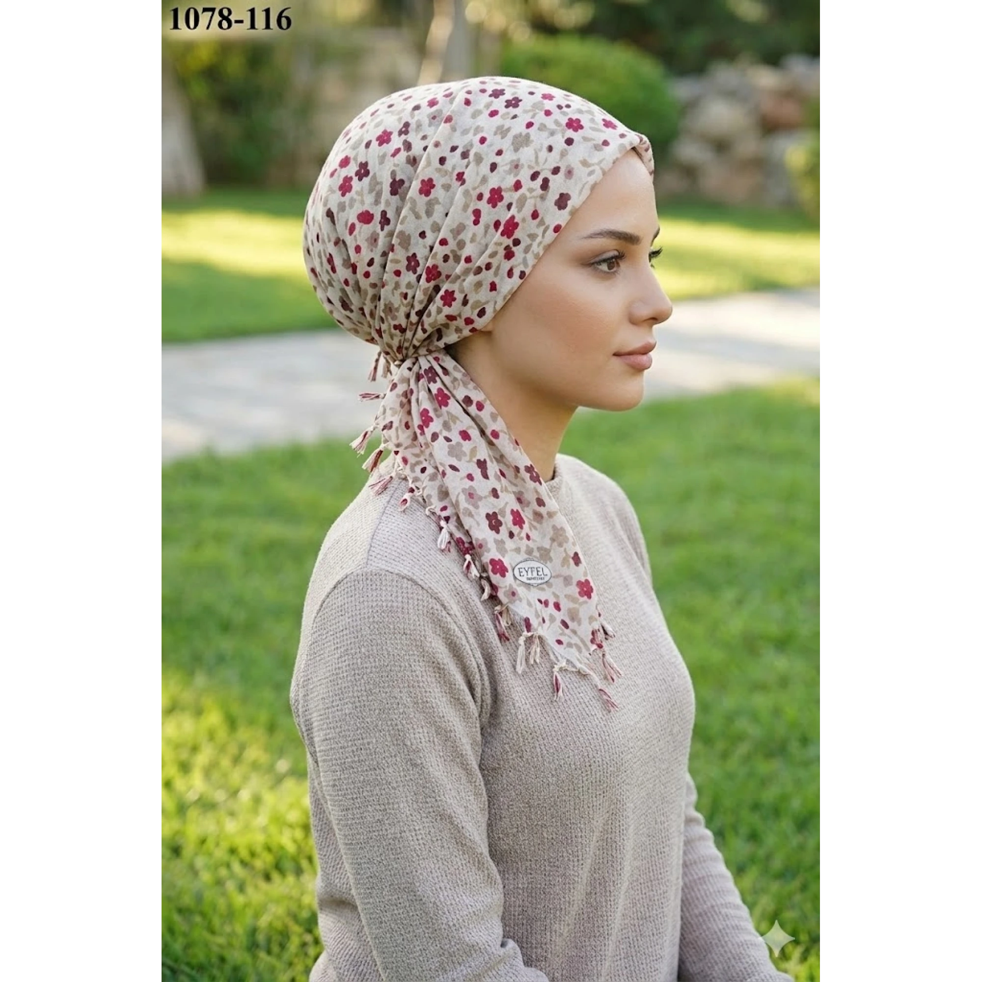 Eyfel Desenli Sökme Boncuklu Eşarp 1078-116