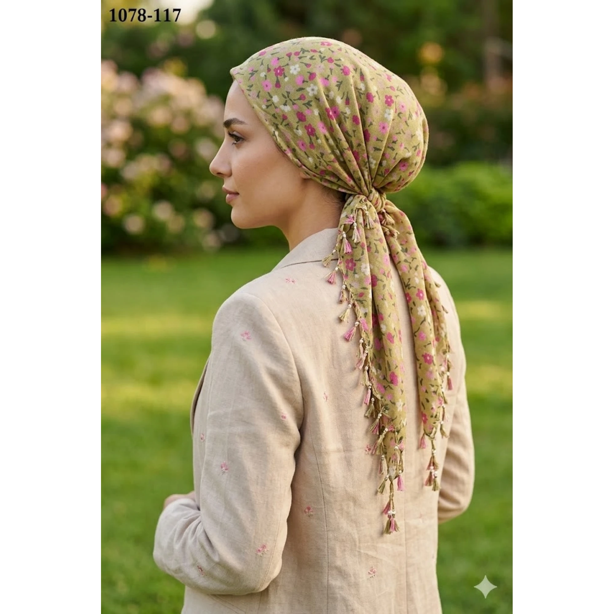 Eyfel Desenli Sökme Boncuklu Eşarp 1078-117