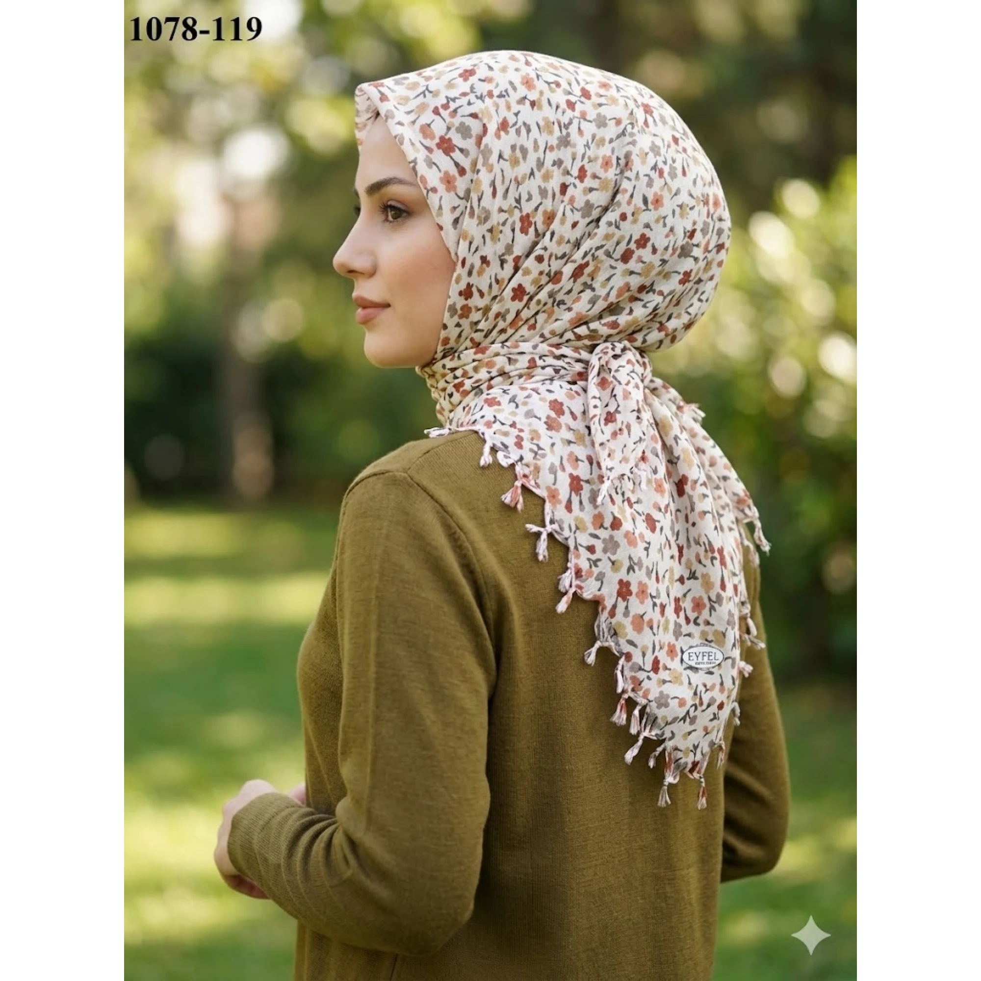 Eyfel Desenli Sökme Boncuklu Eşarp 1078-119