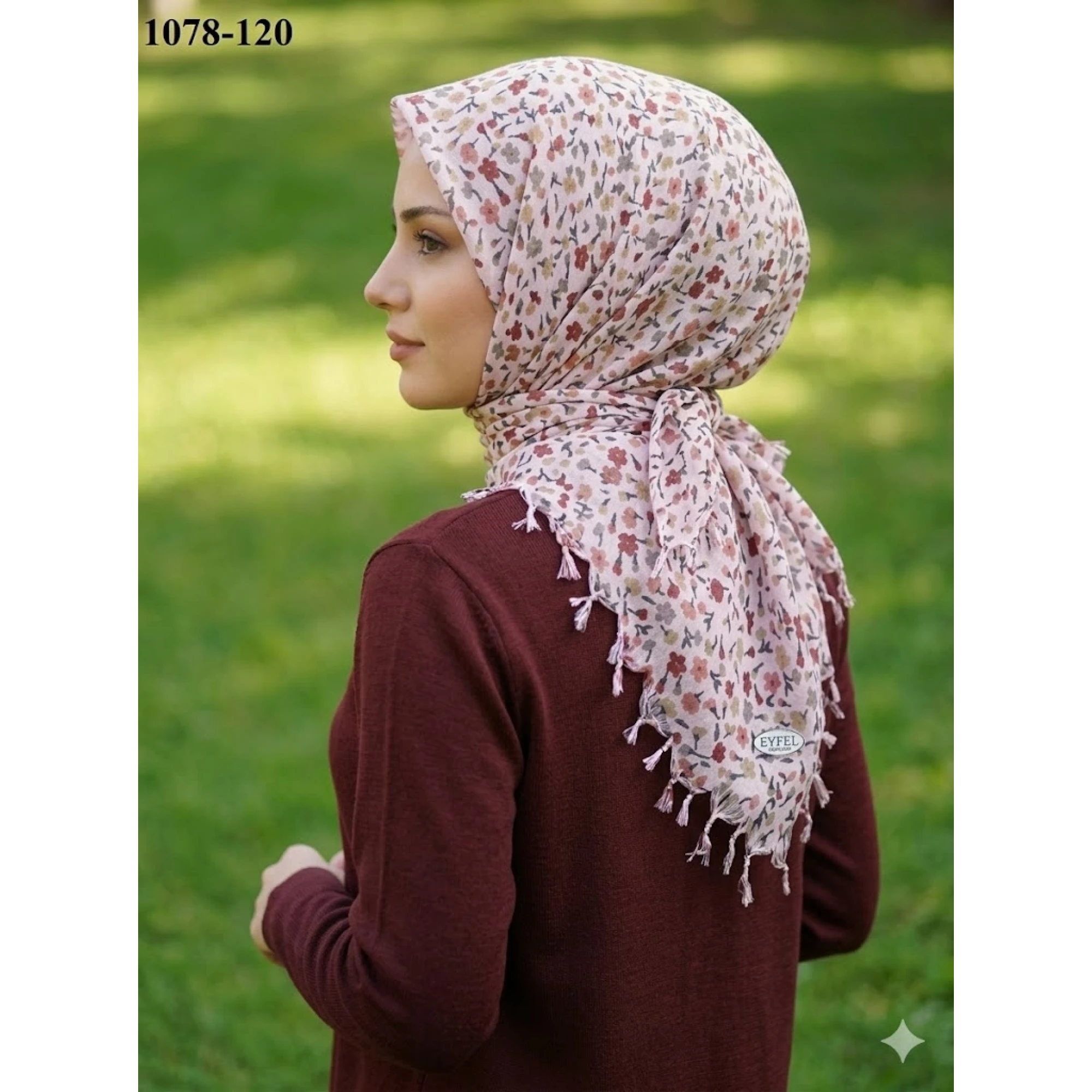 Eyfel Desenli Sökme Boncuklu Eşarp 1078-120