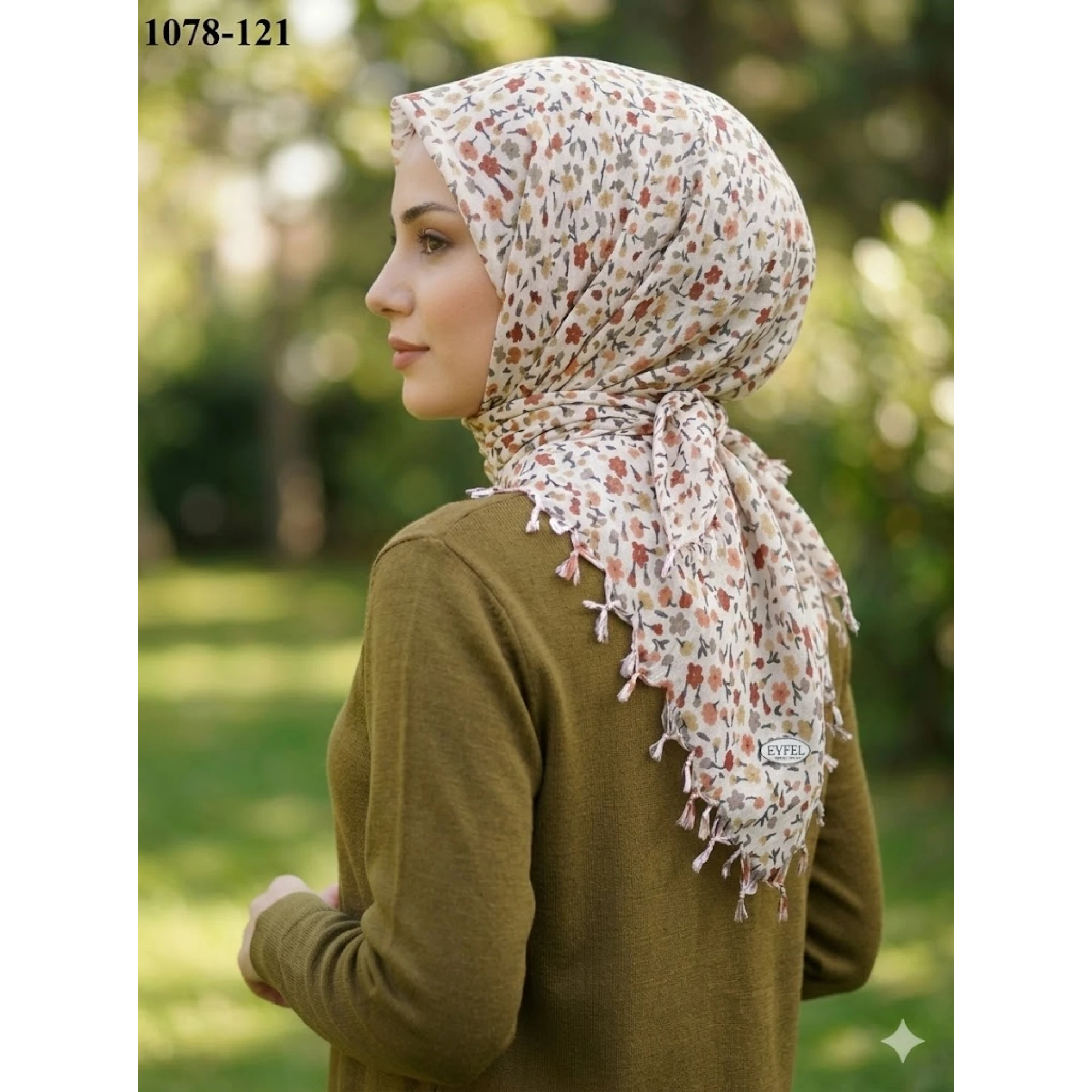 Eyfel Desenli Sökme Boncuklu Eşarp 1078-121