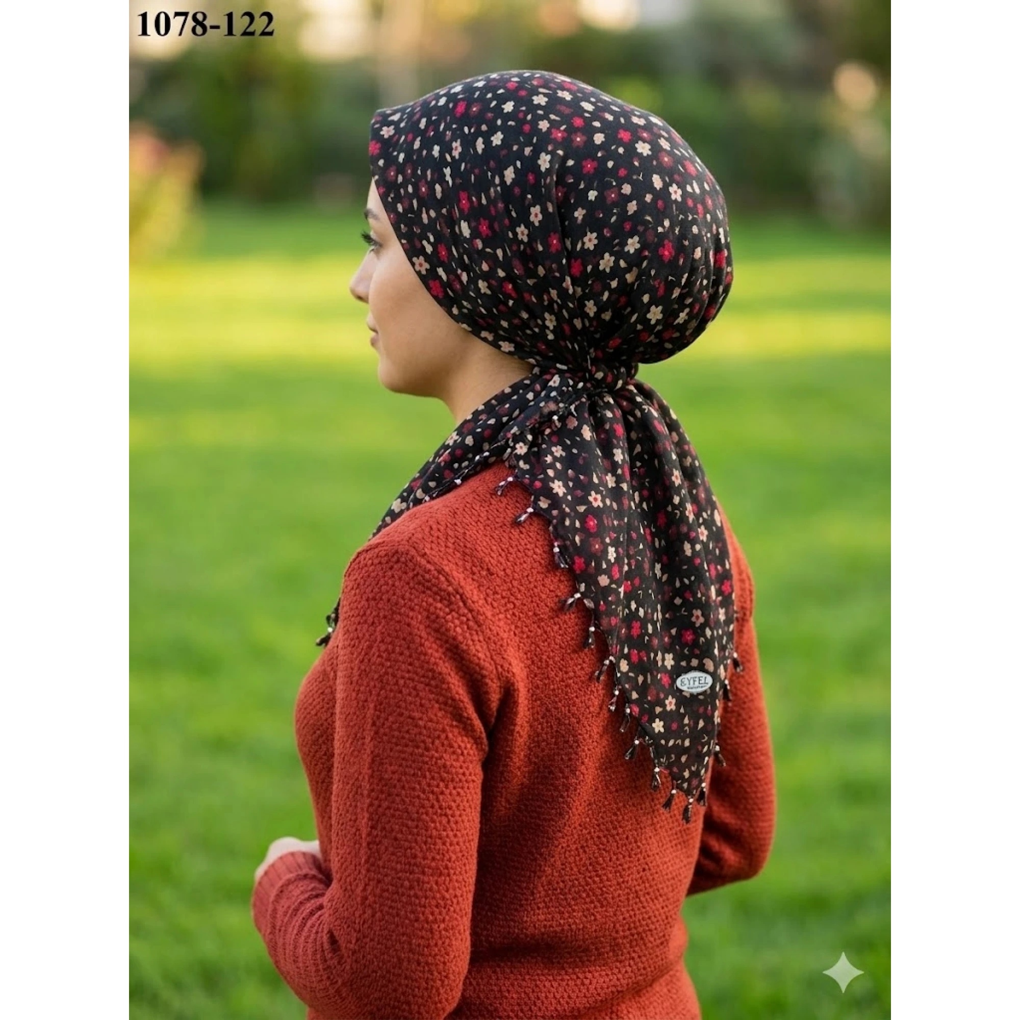 Eyfel Desenli Sökme Boncuklu Eşarp 1078-122