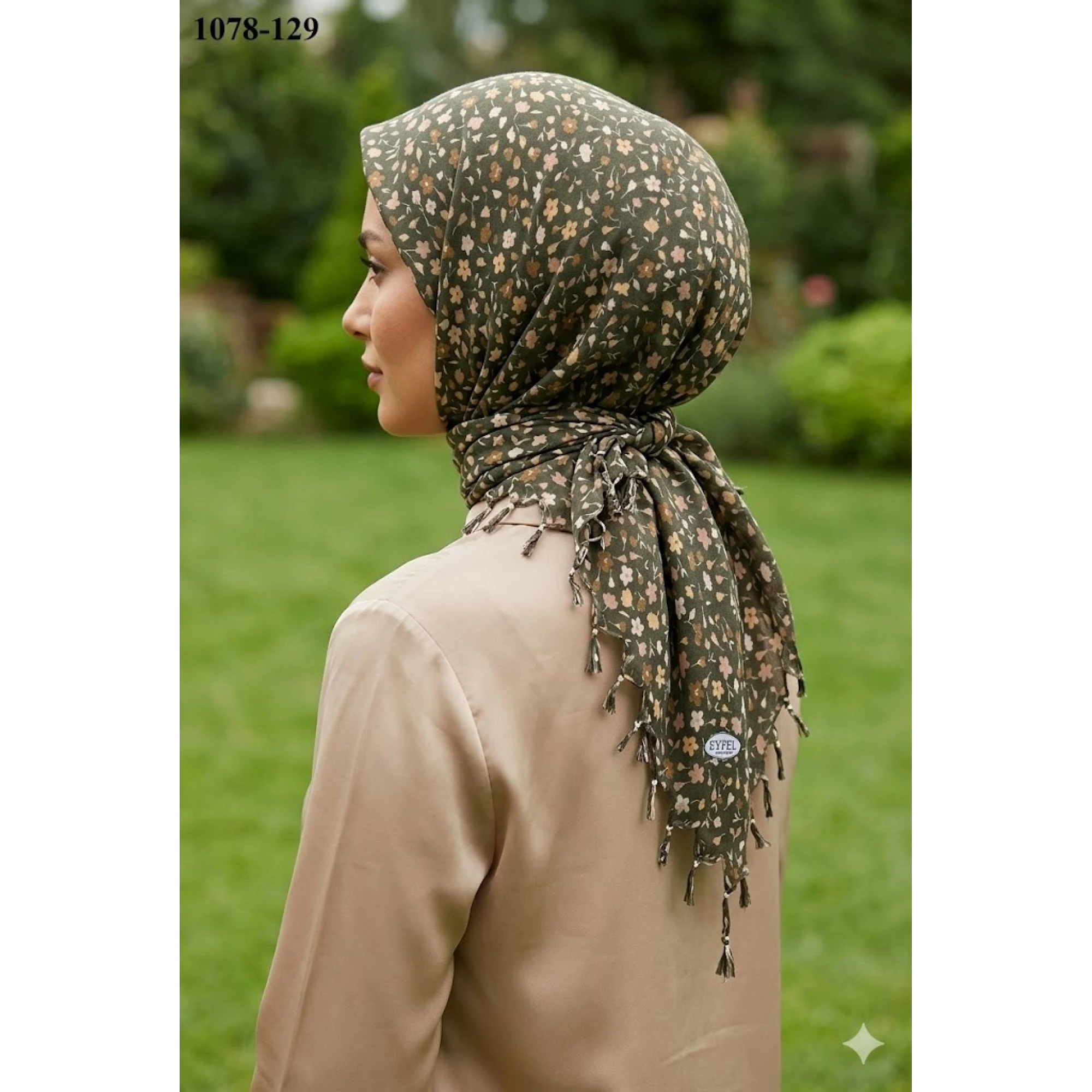 Eyfel Desenli Sökme Boncuklu Eşarp 1078-129