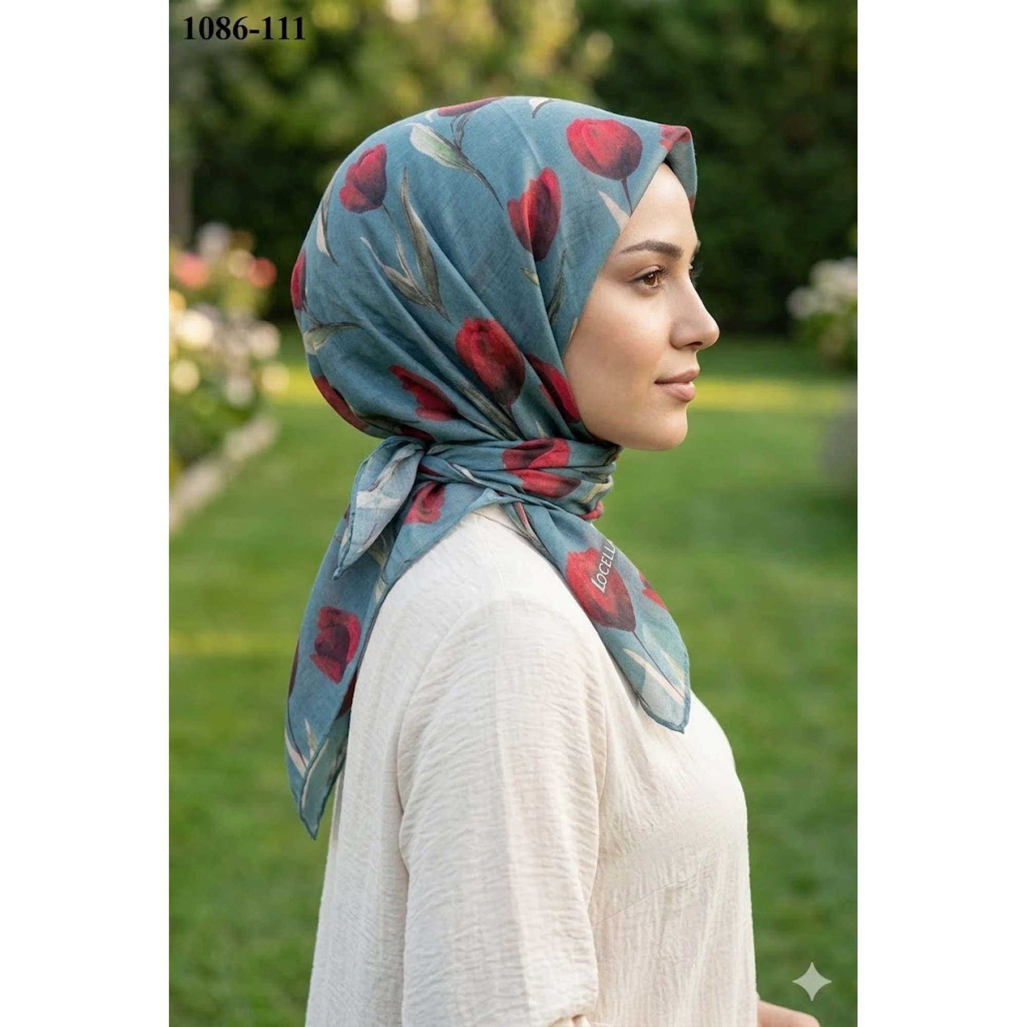 Locella Soft Pamuk Eşarp (Mavi-Kırmızı) 1086-111