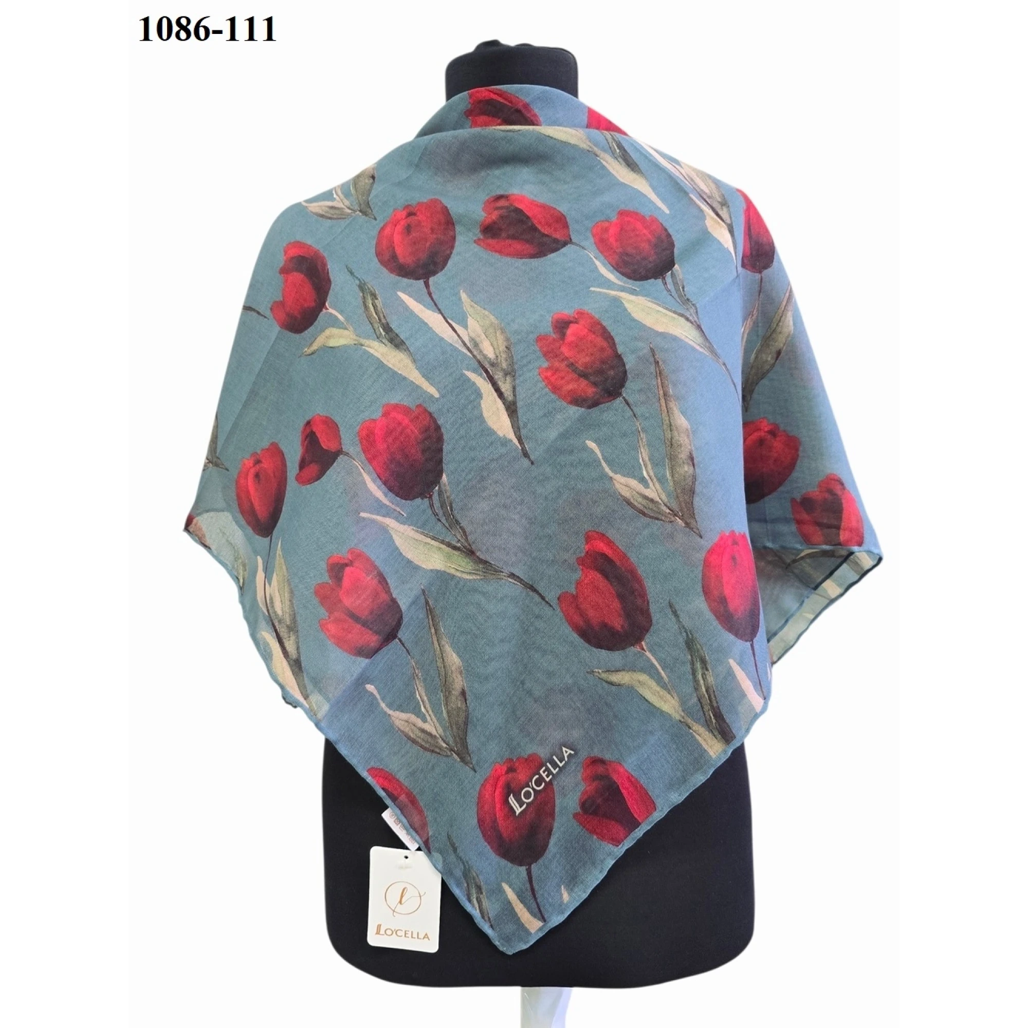 Locella Soft Pamuk Eşarp (Mavi-Kırmızı) 1086-111