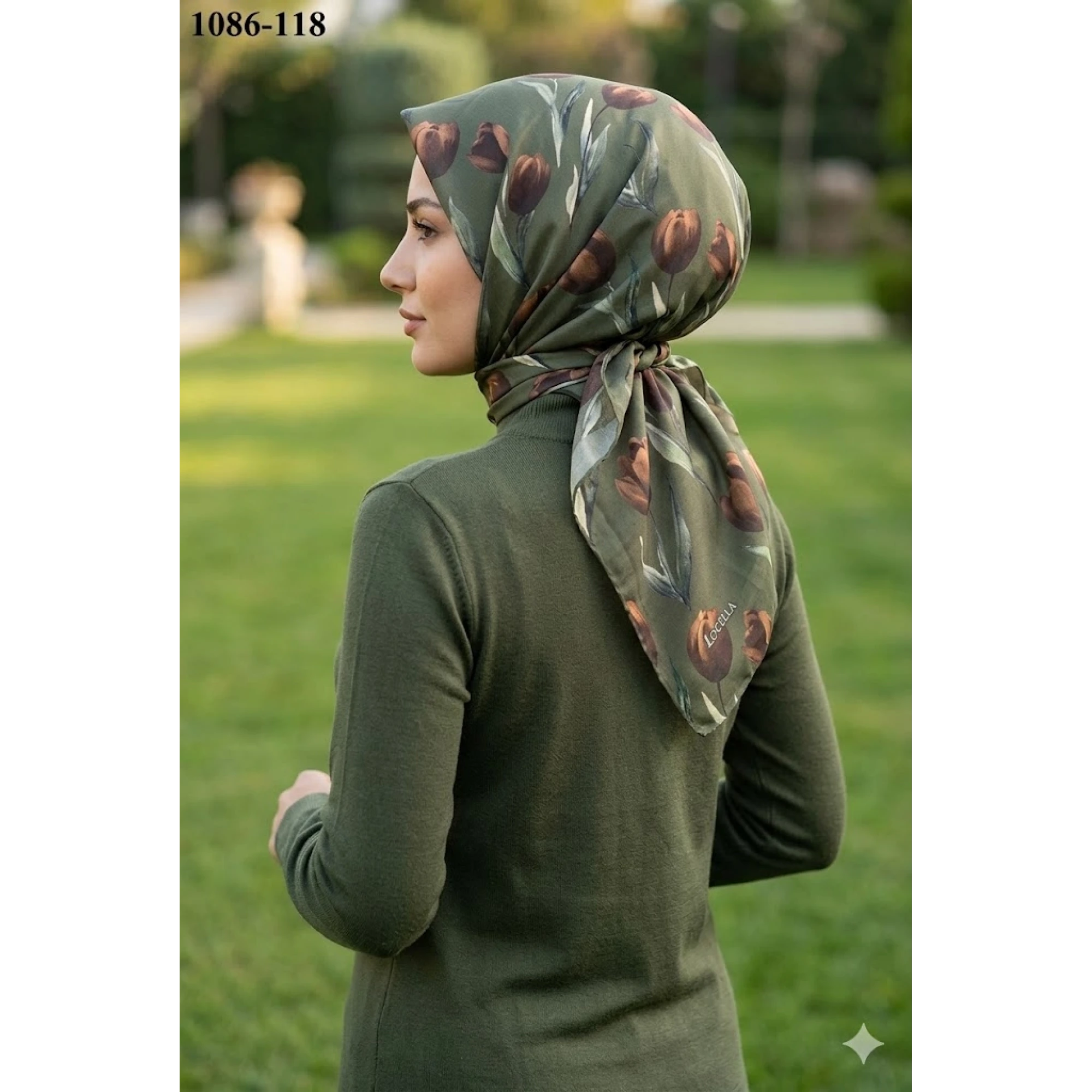 Locella Soft Pamuk Eşarp (Haki-Kahve) 1086-118