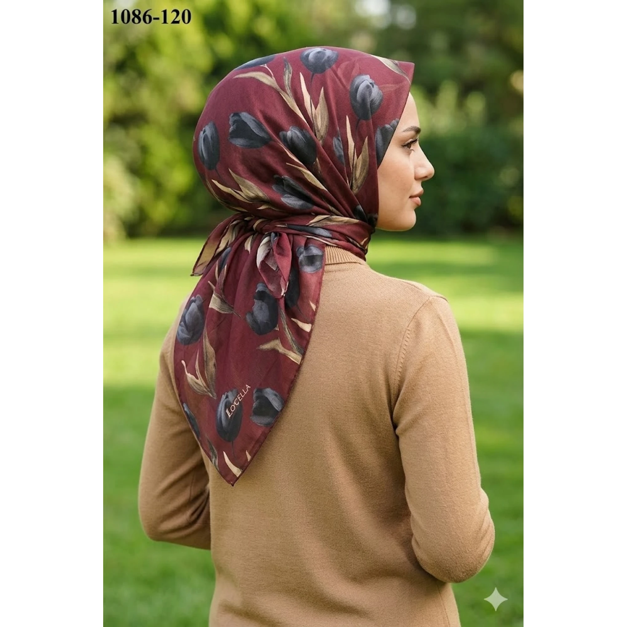 Locella Soft Pamuk Eşarp (Bordo-Gri) 1086-120