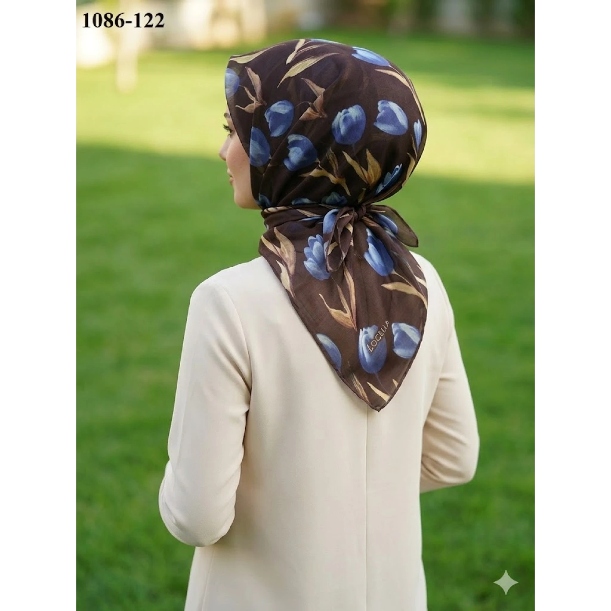 Locella Soft Pamuk Eşarp (Acı Kahve-Mavi) 1086-122