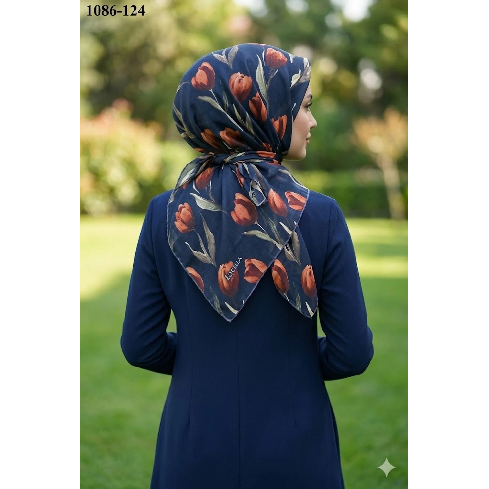 Locella Soft Pamuk Eşarp (Lacivert-Taba) 1086-124